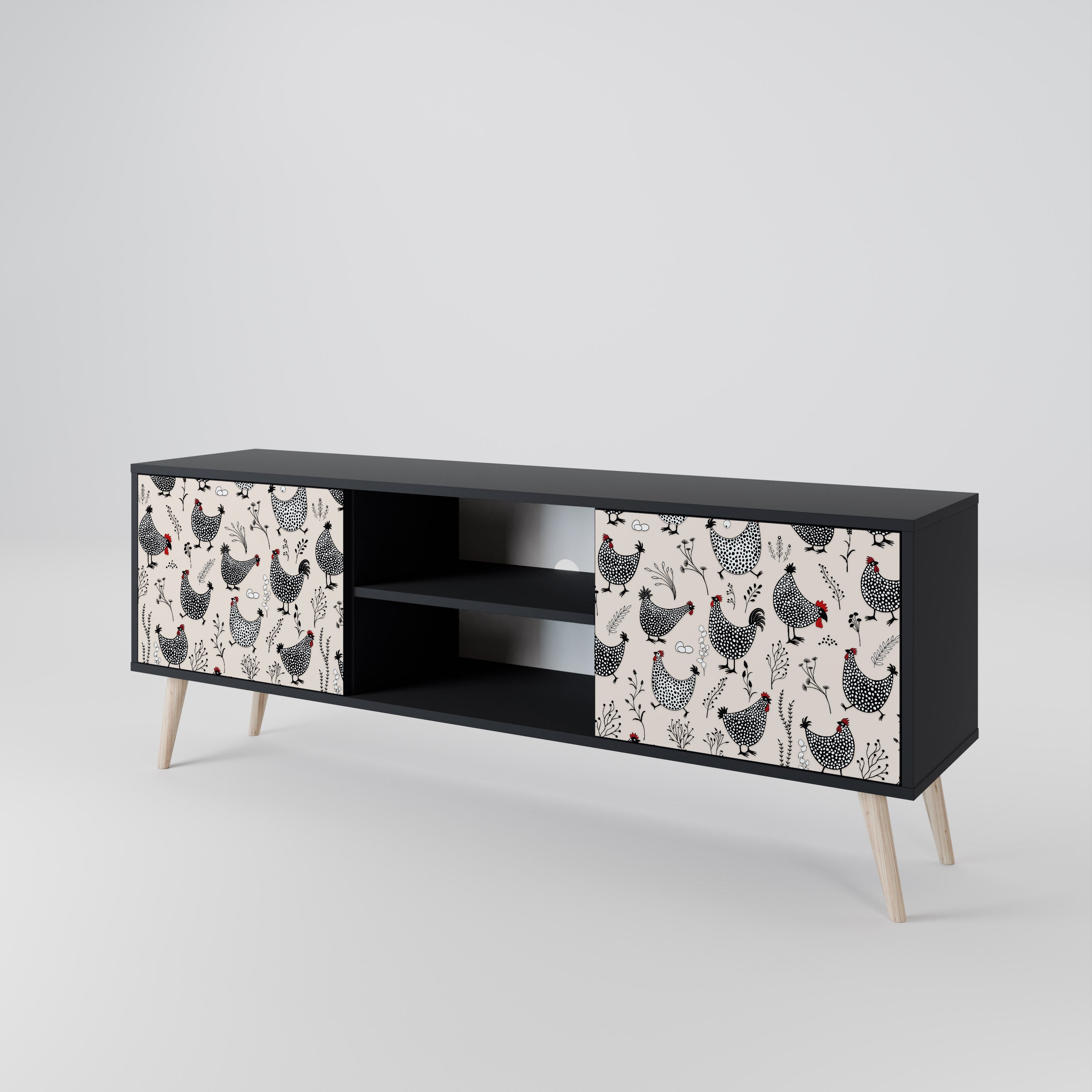 HAPPY HENS 2-Door TV Stand in Black Finish