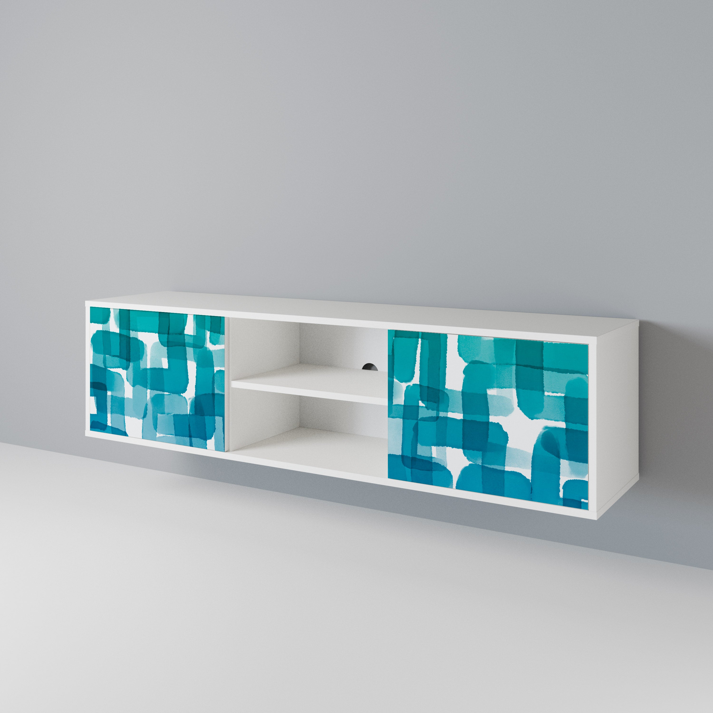 TURQUOISE RECTANGLES 2-Door TV Cabinet