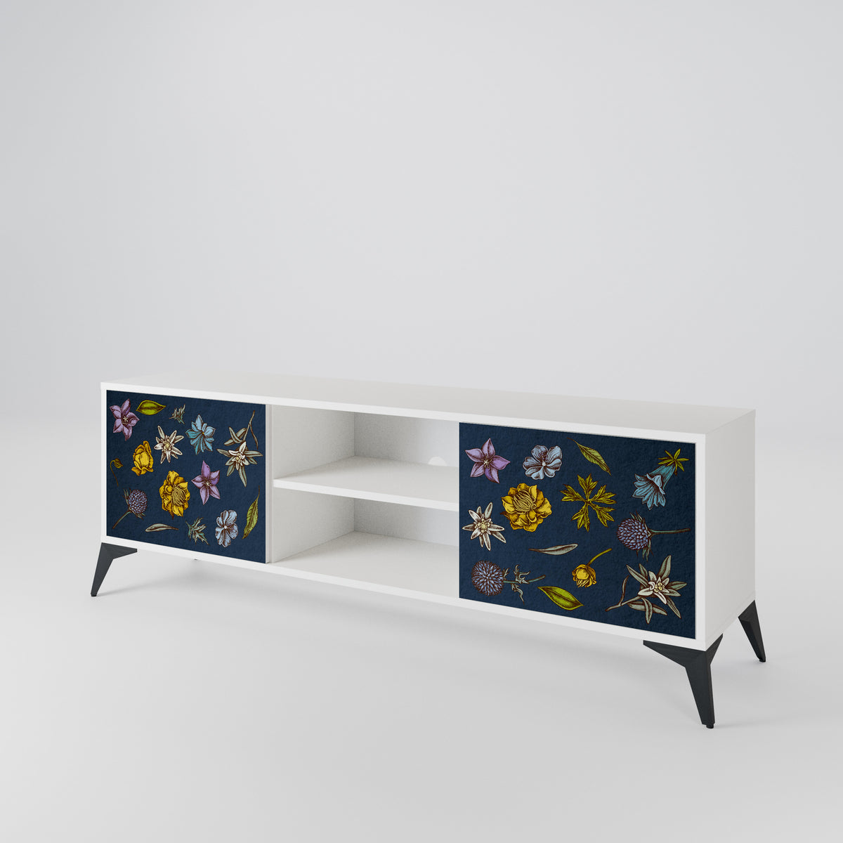 FLOWERS ON NAVY BLUE 2-Door TV Cabinet