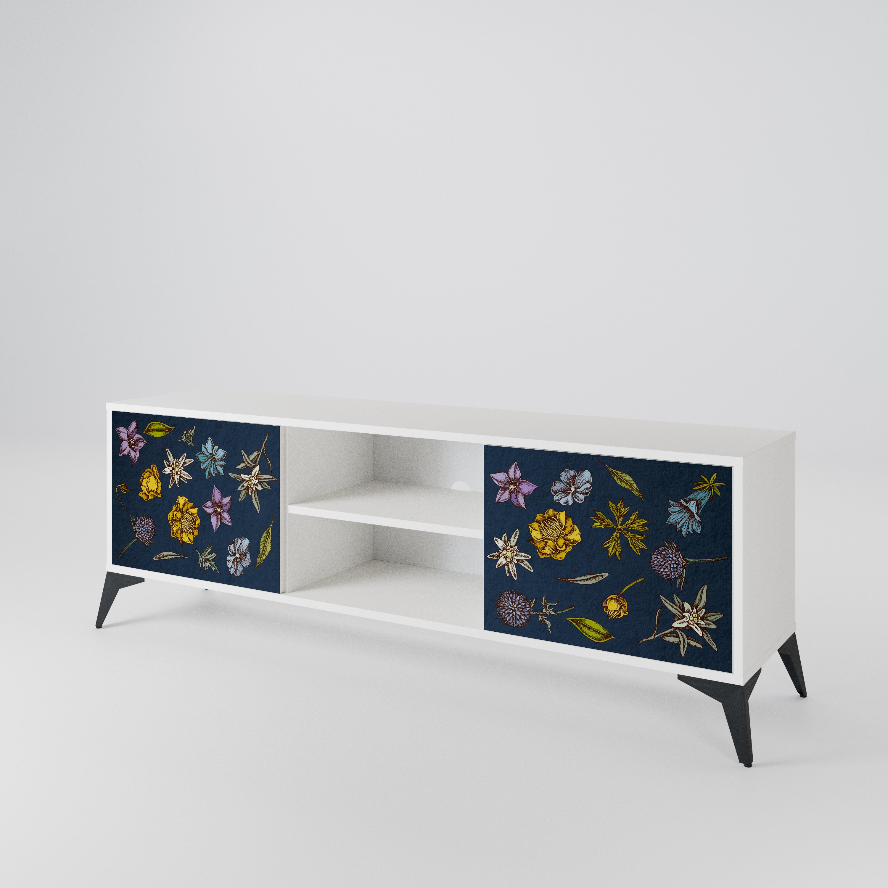 FLOWERS ON NAVY BLUE 2-Door TV Cabinet