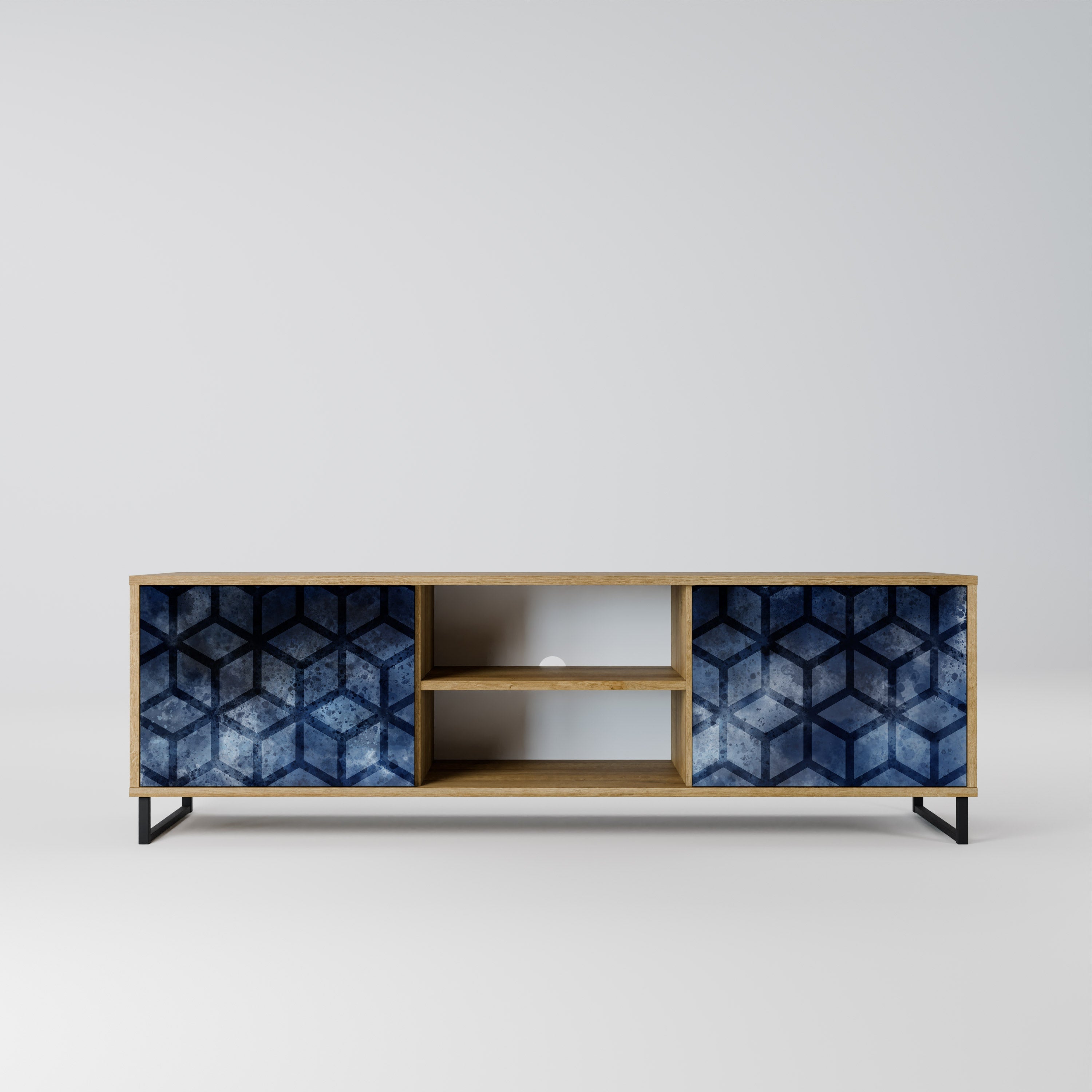 Meuble TV 2 portes CUBIC MIST effet chêne