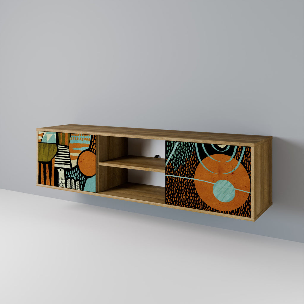 Meuble TV 2 portes GEODE GLIMMER effet chêne