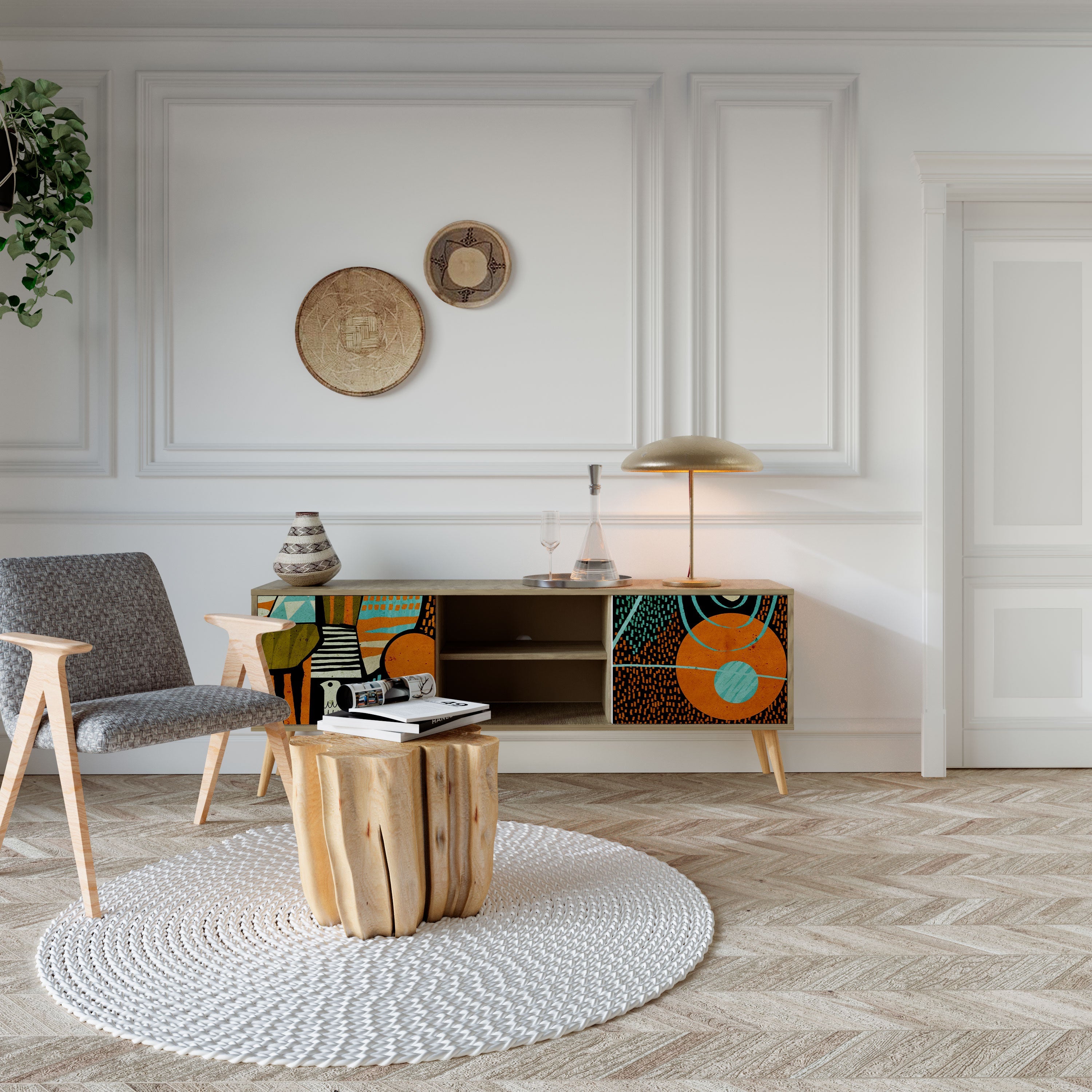 Meuble TV 2 portes GEODE GLIMMER effet chêne