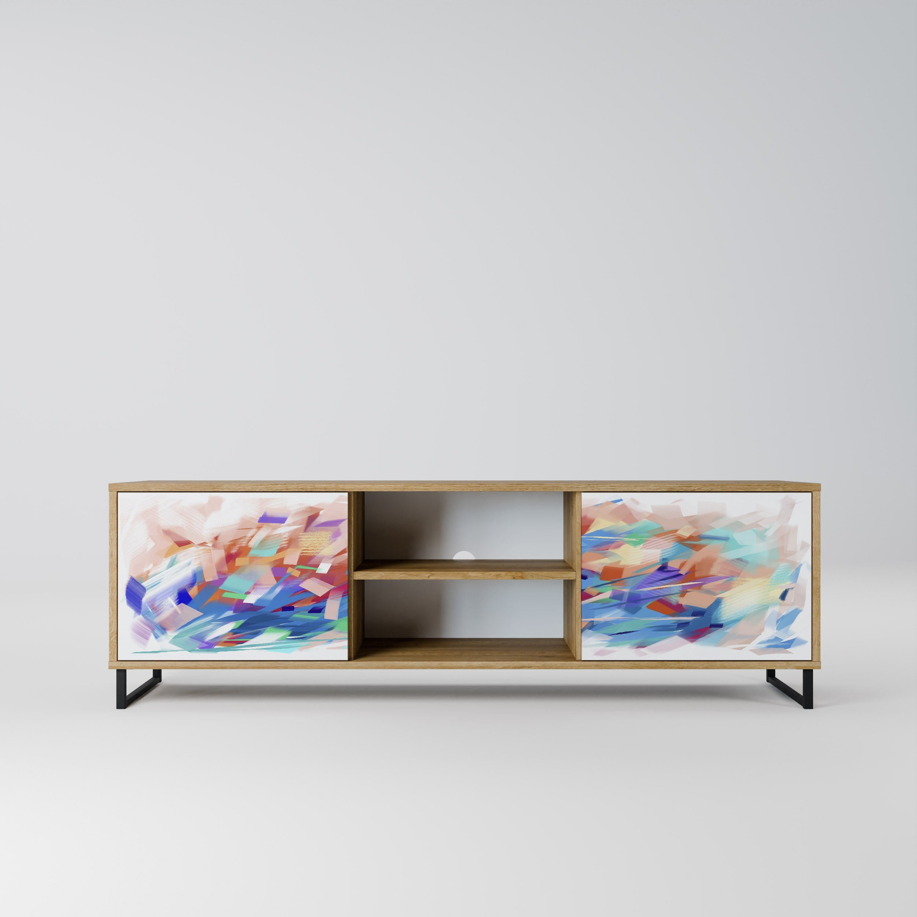 Meuble TV 2 portes FINESSE MASH-UP effet chêne