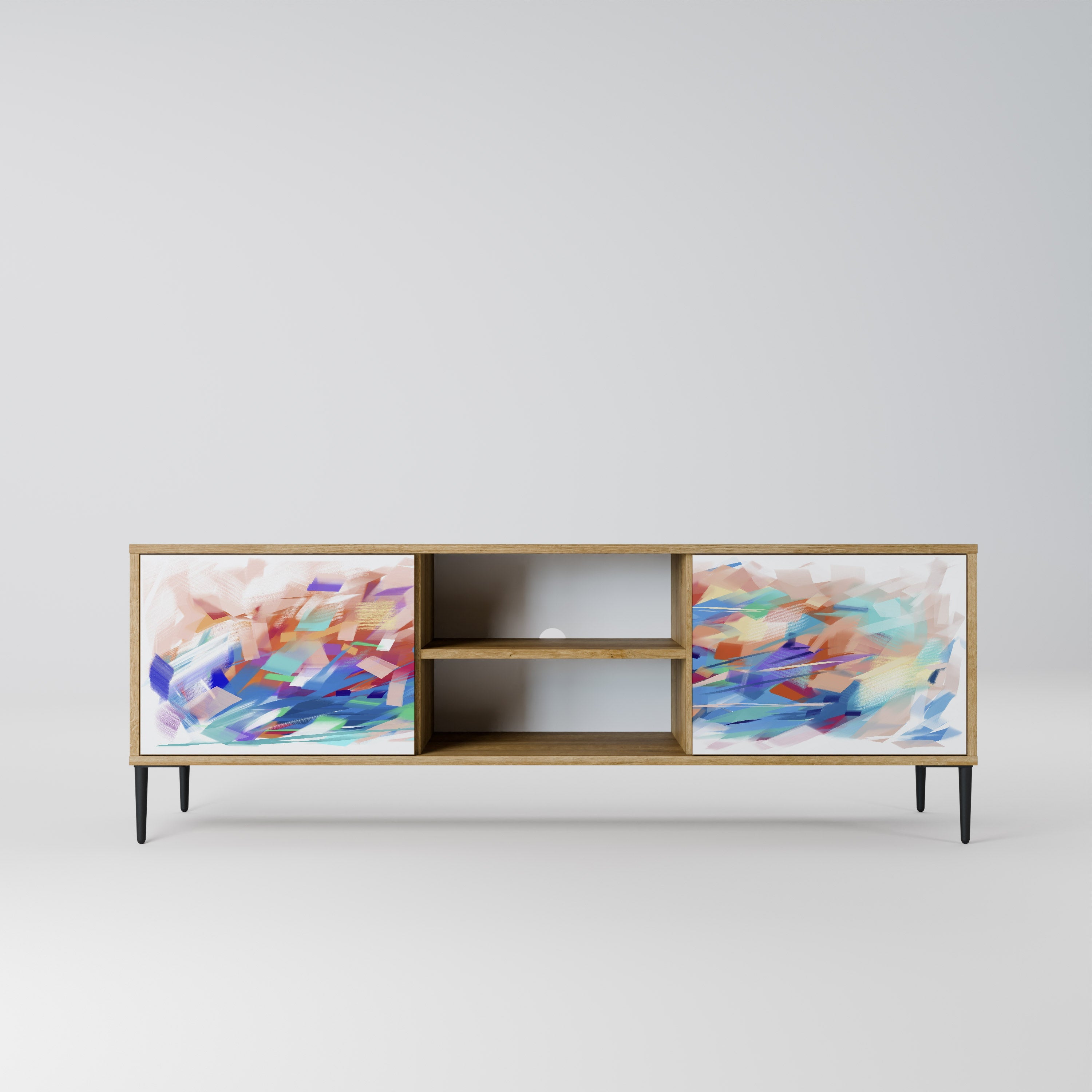 Meuble TV 2 portes FINESSE MASH-UP effet chêne