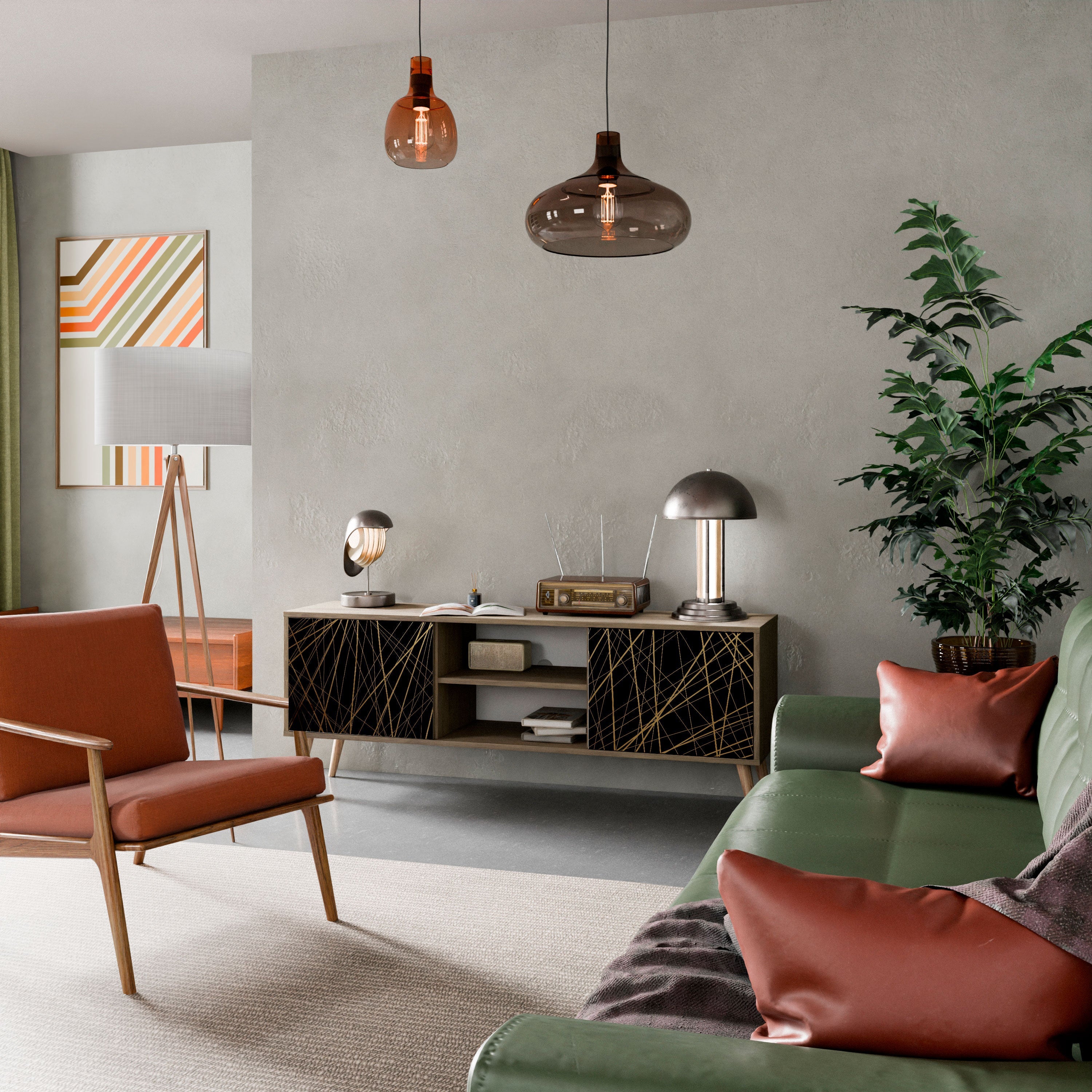 Meuble TV 2 portes BRIGHT MESH effet chêne