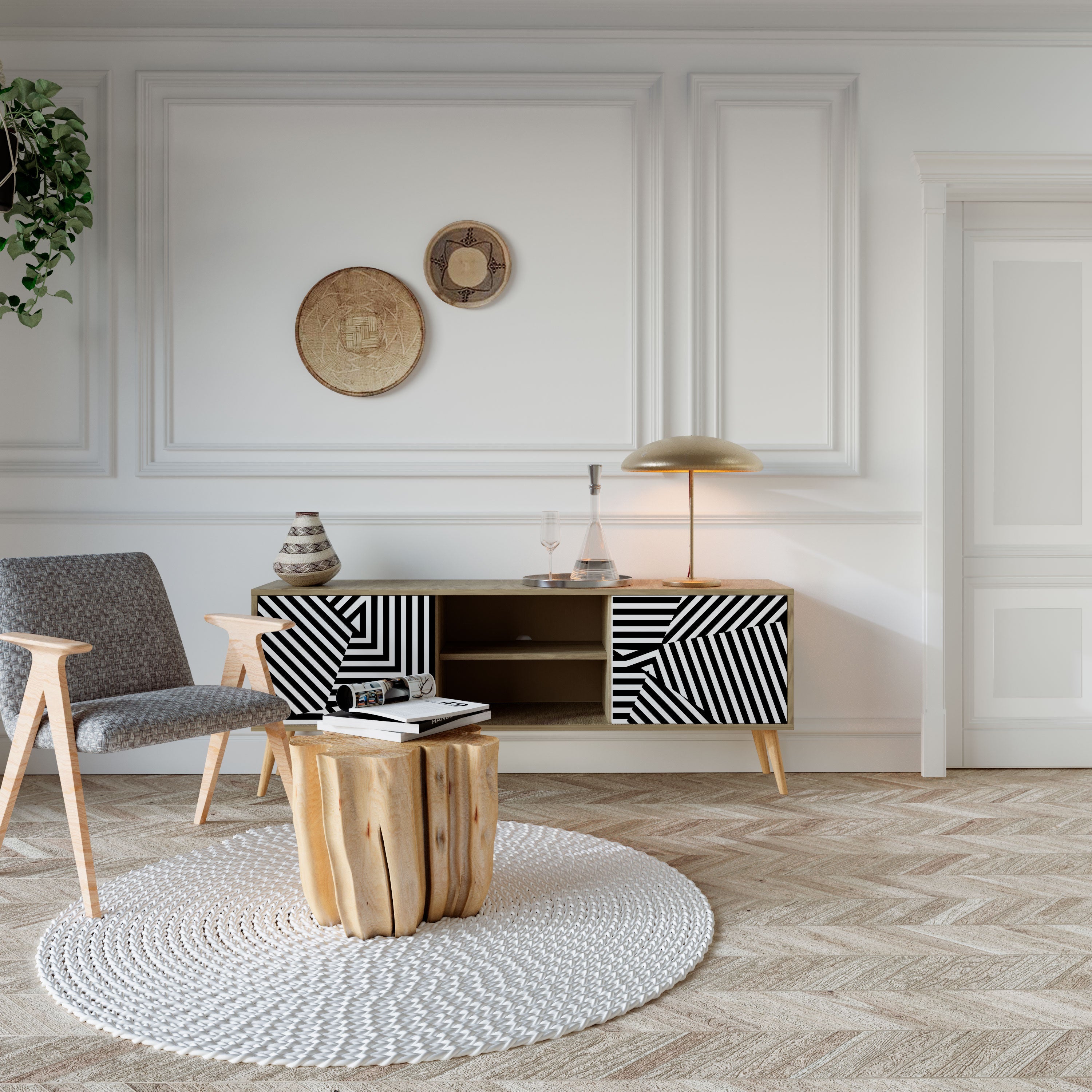 Meuble TV 2 portes ILLUSIONARY LATTICE effet chêne