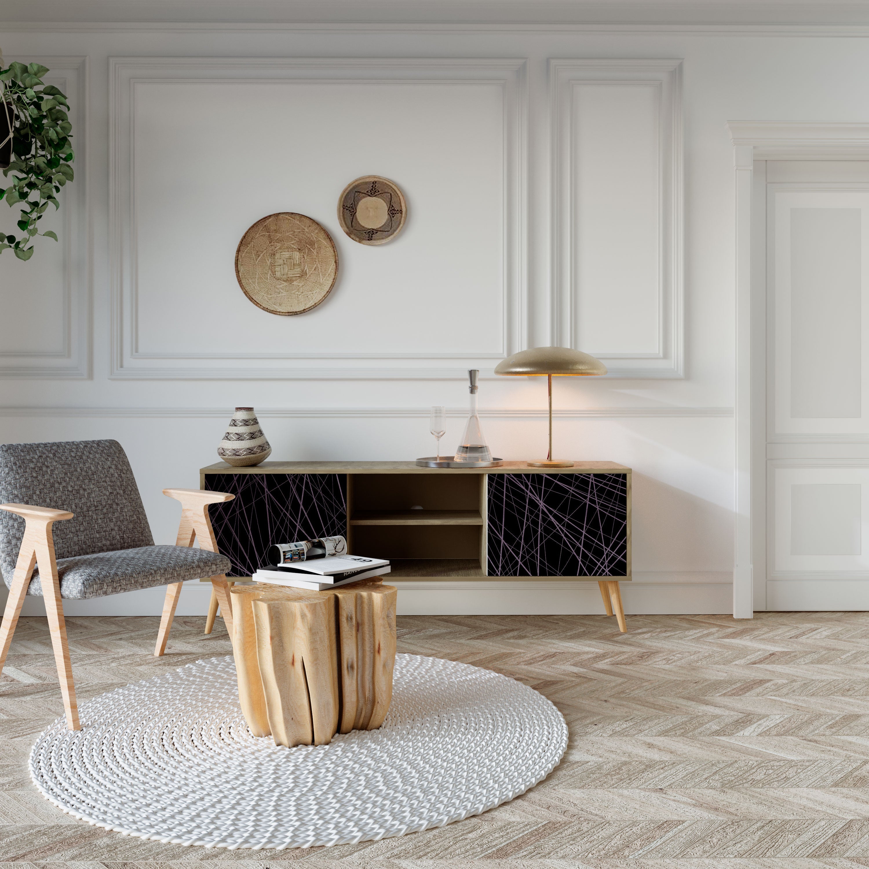 Meuble TV 2 portes SHIMMER SPIDERGRAM effet chêne