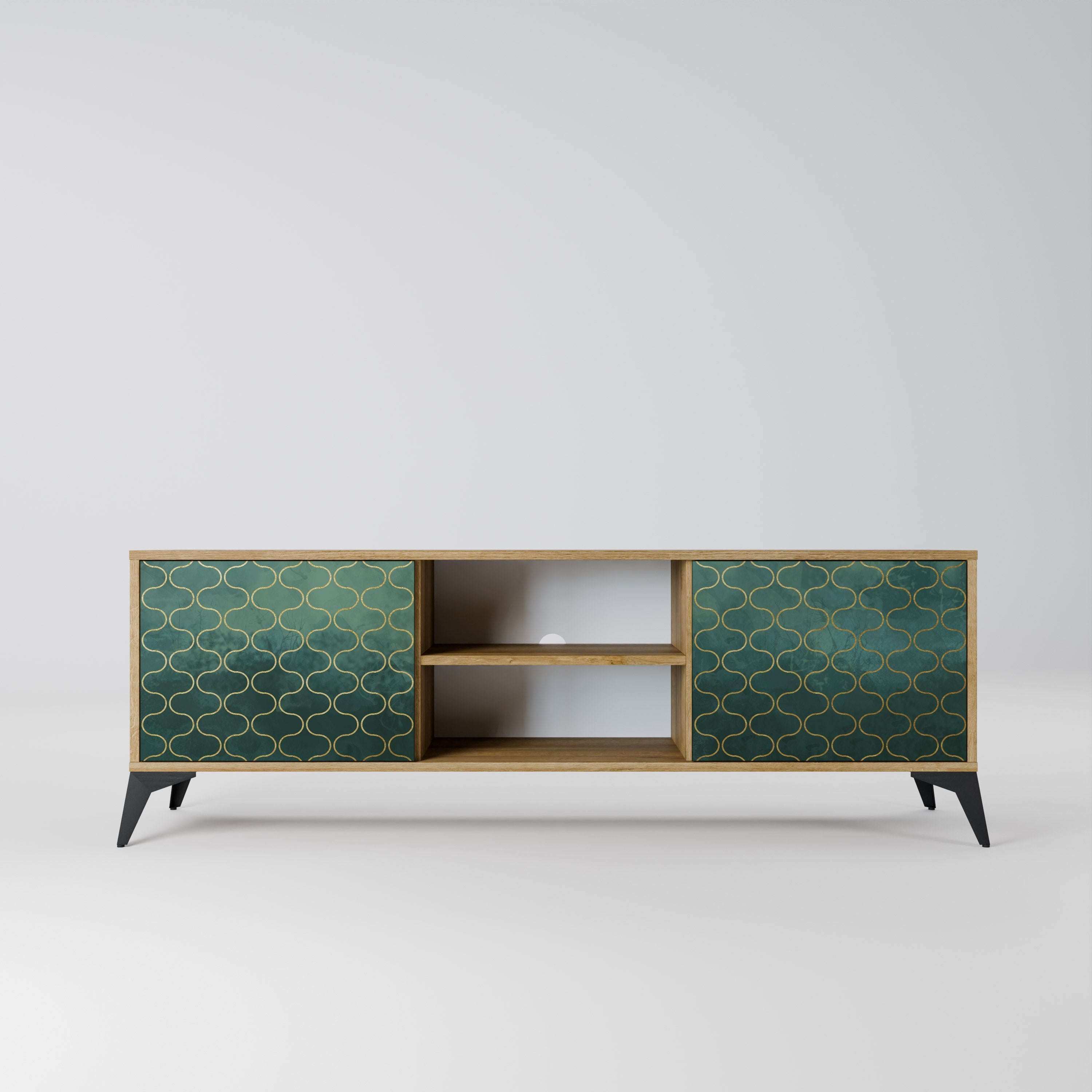 Meuble TV 2 portes effet chêne TESSELATED GREENERY