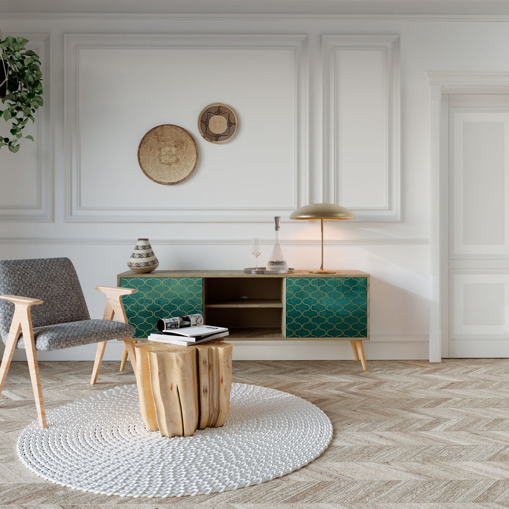 Meuble TV 2 portes effet chêne TESSELATED GREENERY