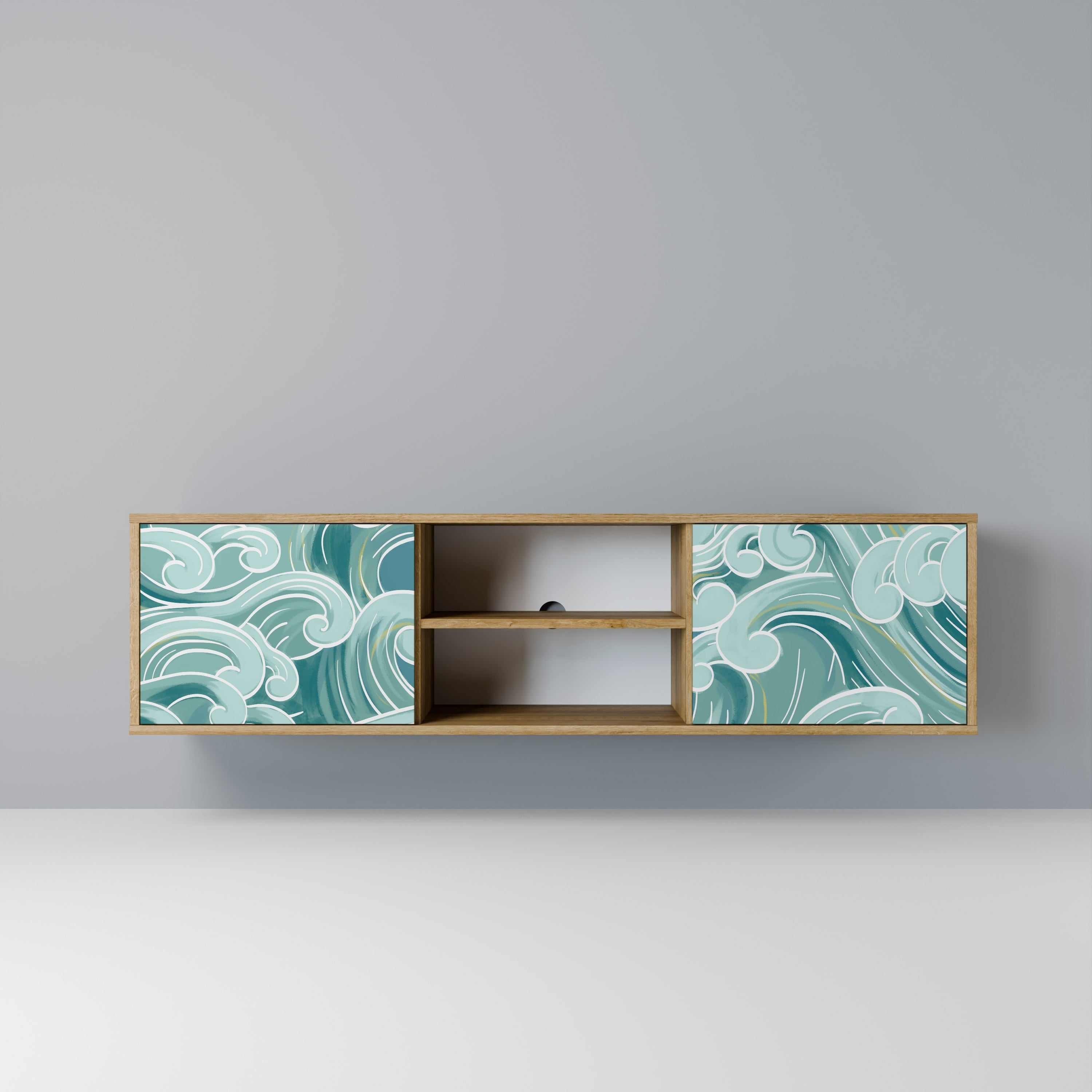 Meuble TV 2 portes ASIAN SWAY effet chêne