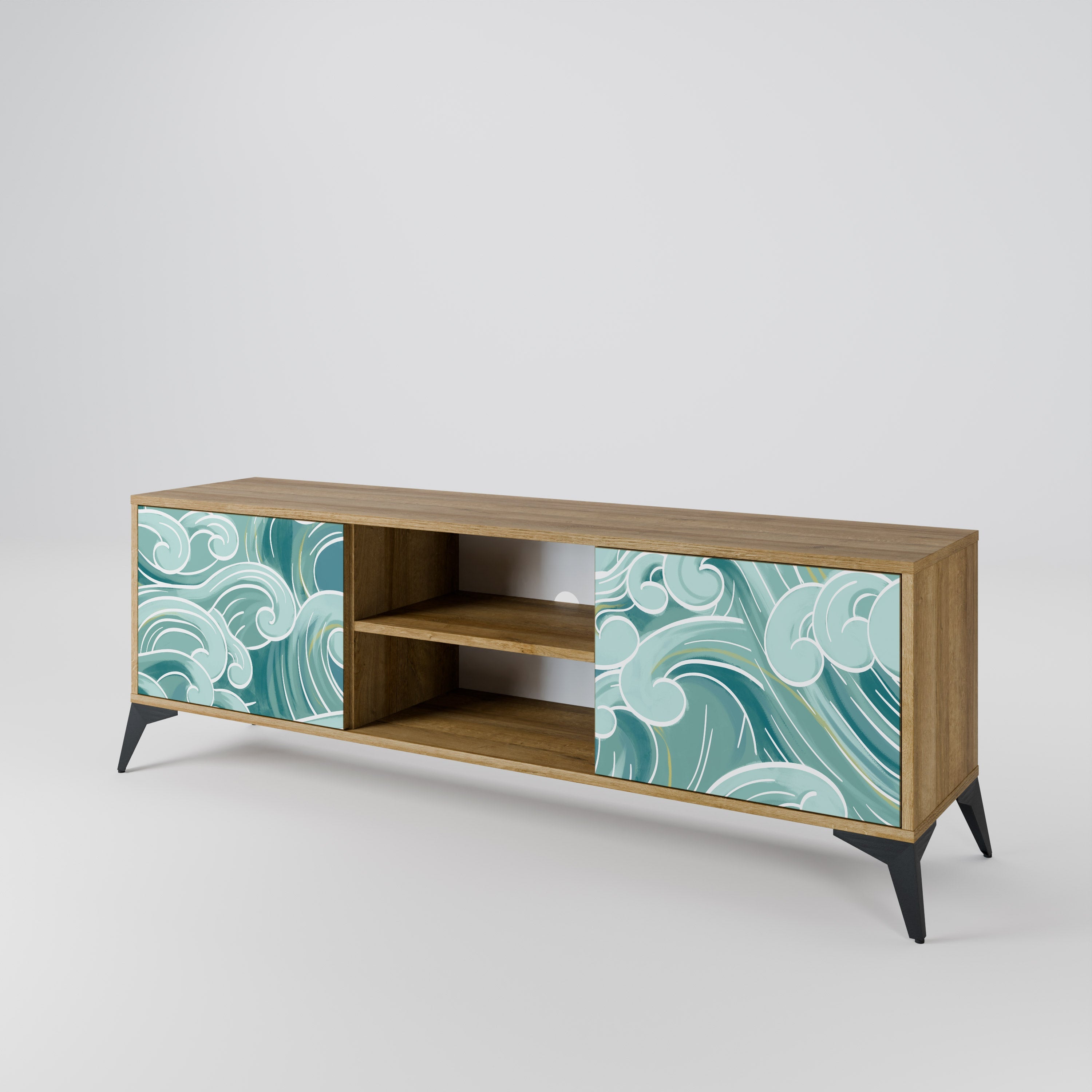 Meuble TV 2 portes ASIAN SWAY effet chêne