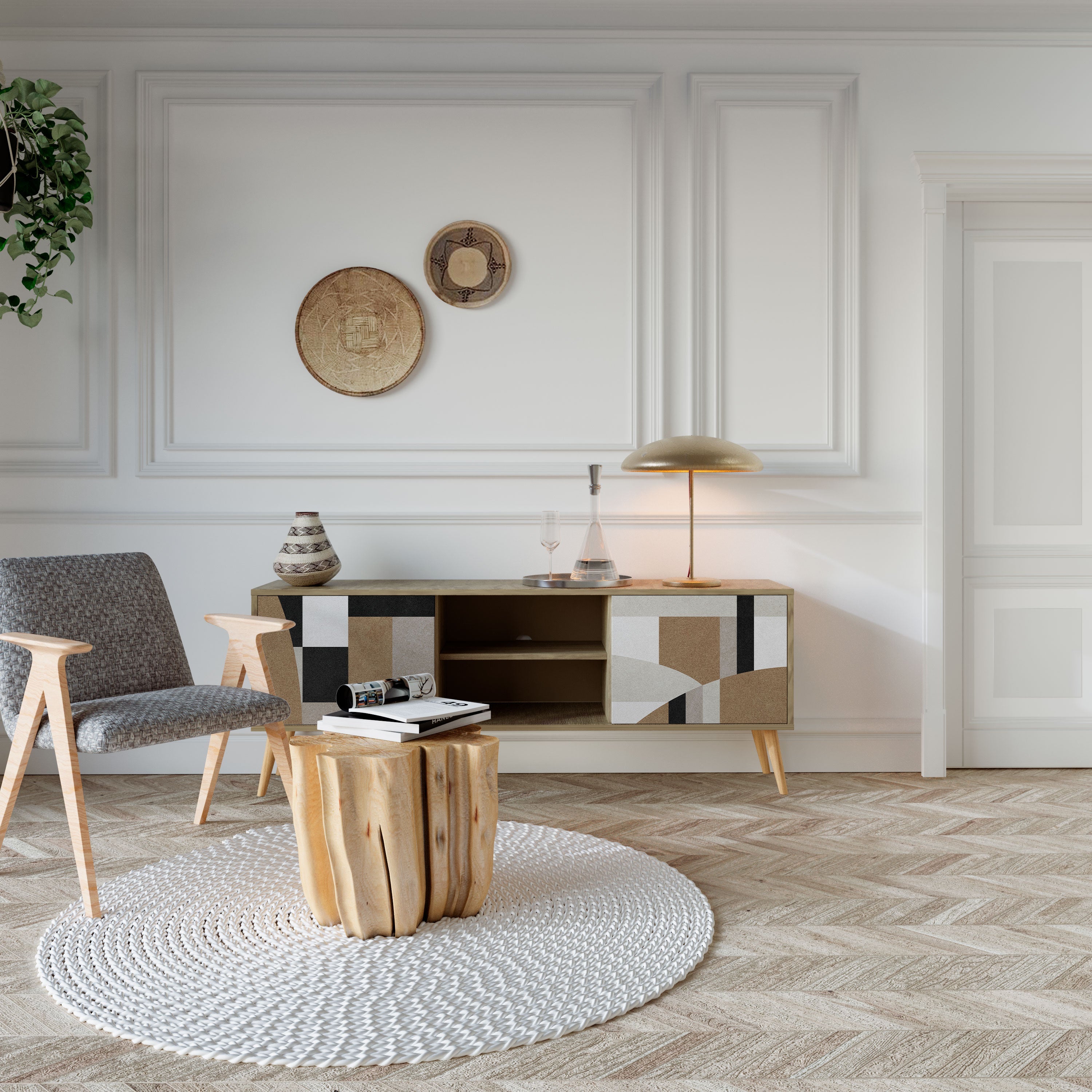 Meuble TV 2 portes DELICATE MEMENTO effet chêne