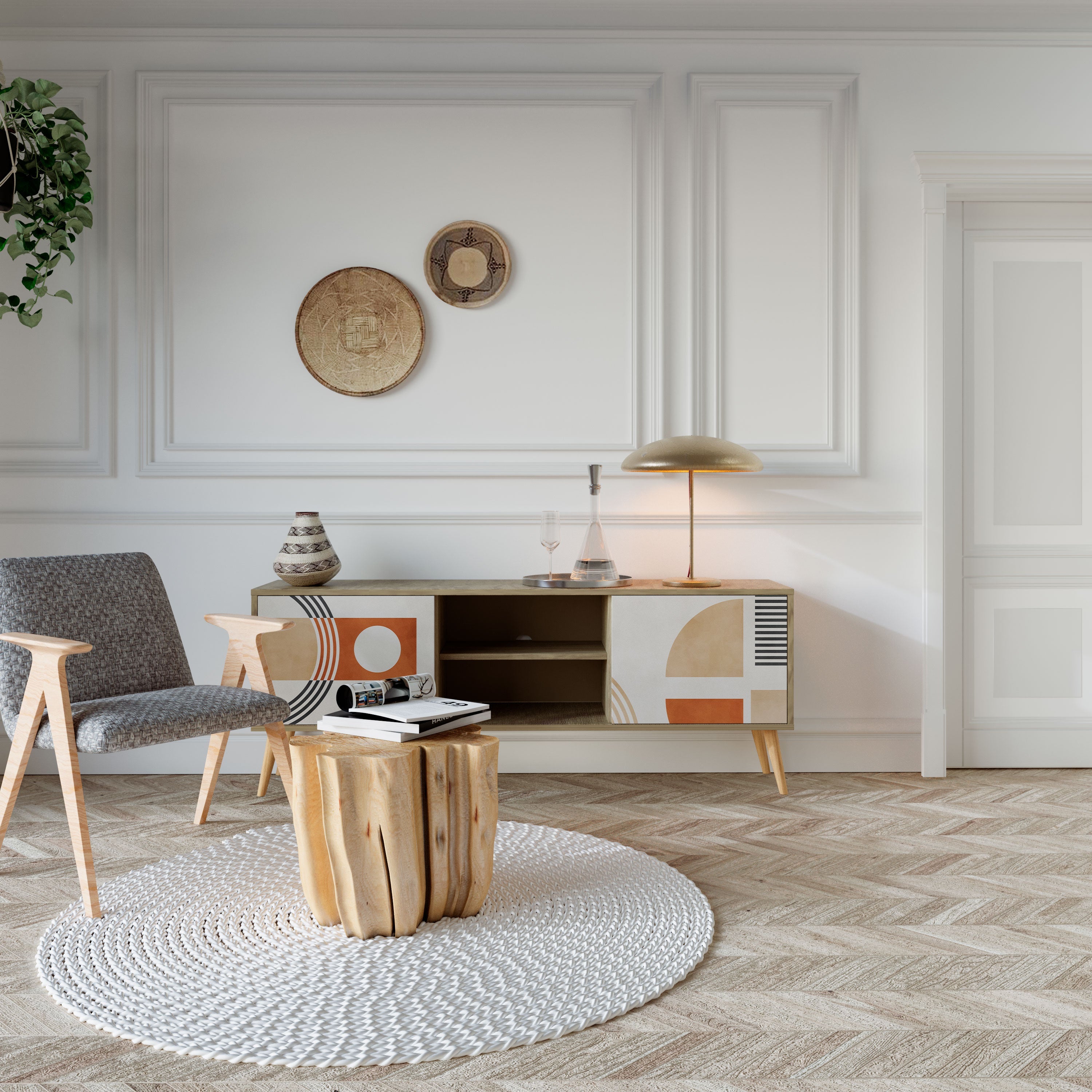 Meuble TV 2 portes SPACE AROUND effet chêne