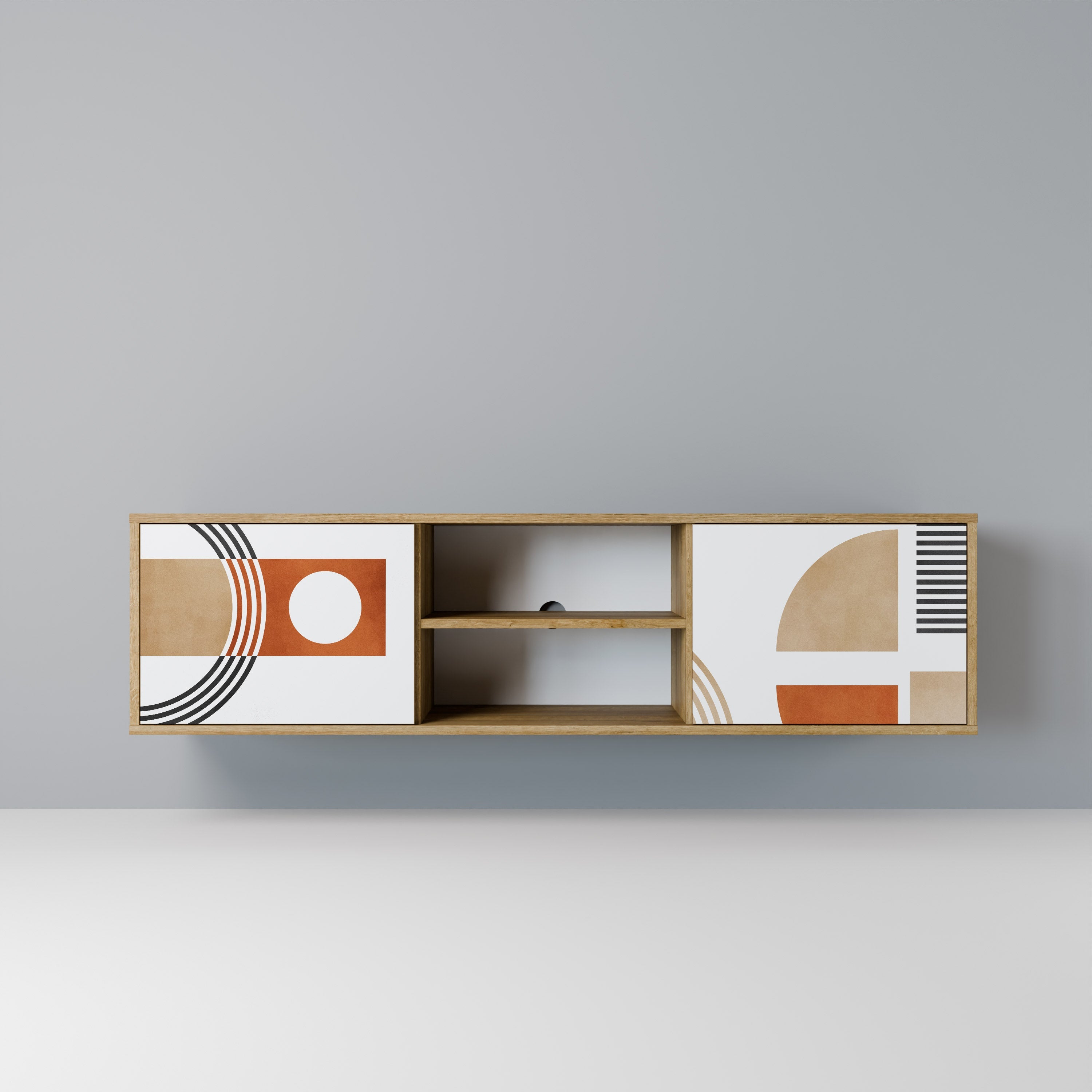 Meuble TV 2 portes CIRCLE RHYTM effet chêne