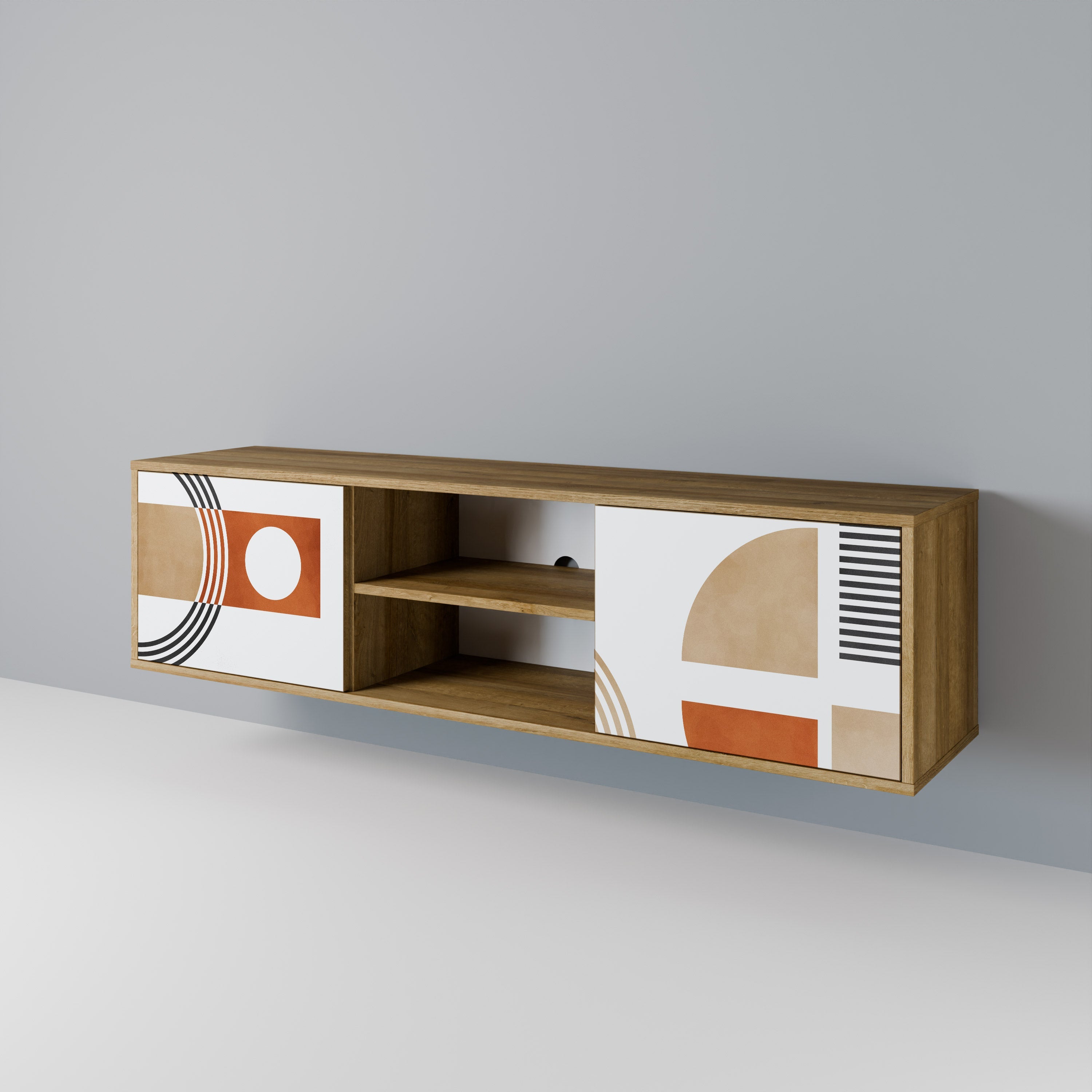 Meuble TV 2 portes CIRCLE RHYTM effet chêne