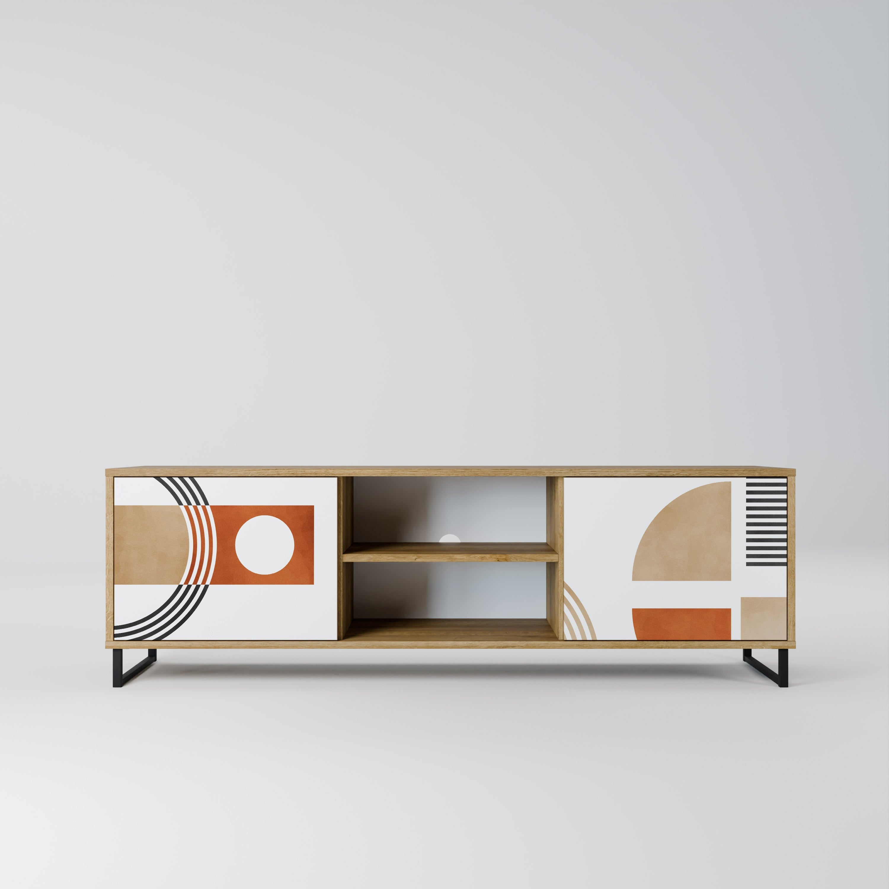 Meuble TV 2 portes CIRCLE RHYTM effet chêne