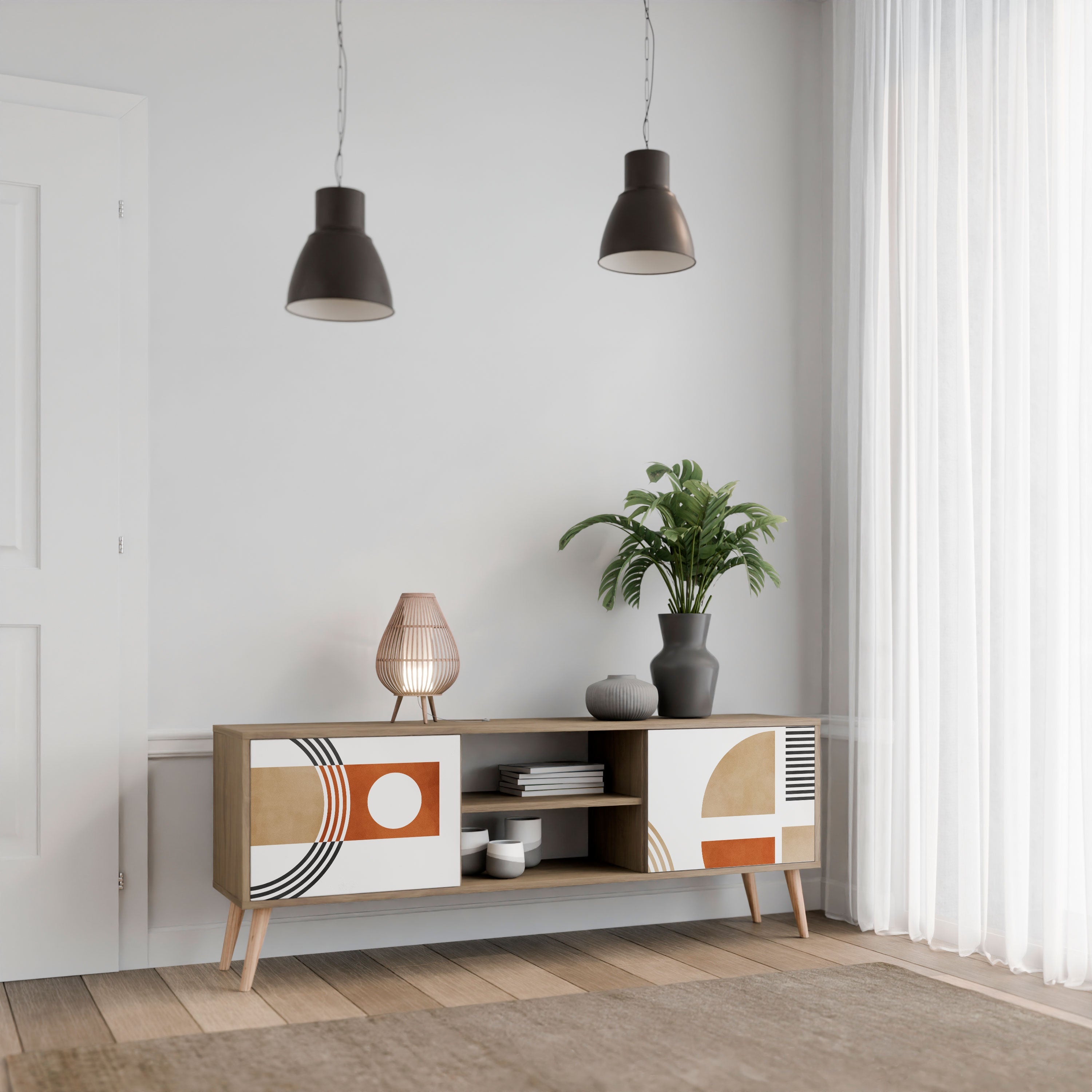 Meuble TV 2 portes CIRCLE RHYTM effet chêne