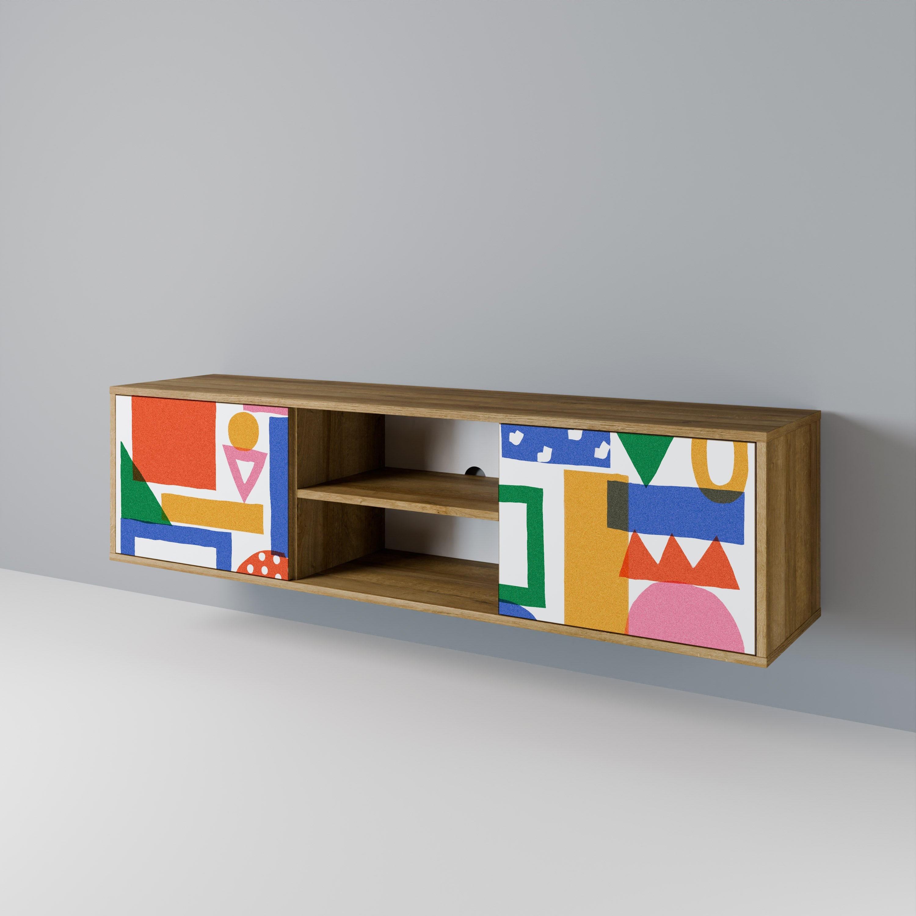 Meuble TV 2 portes GEOMETRIC GLIMMER effet chêne