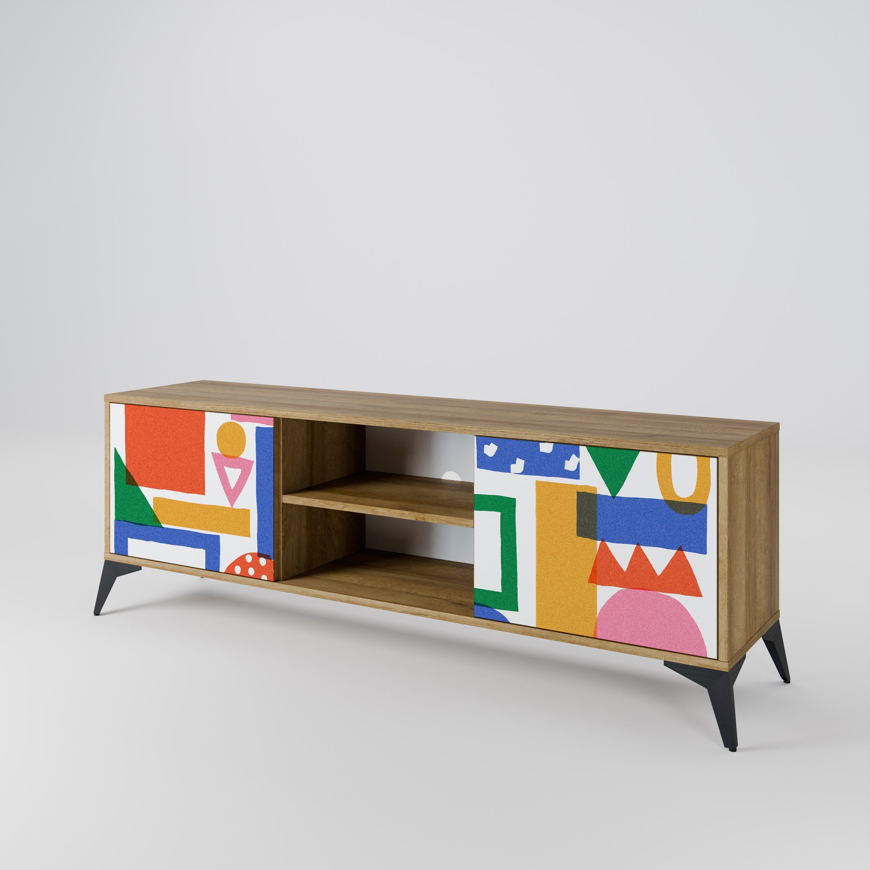 Meuble TV 2 portes GEOMETRIC GLIMMER effet chêne