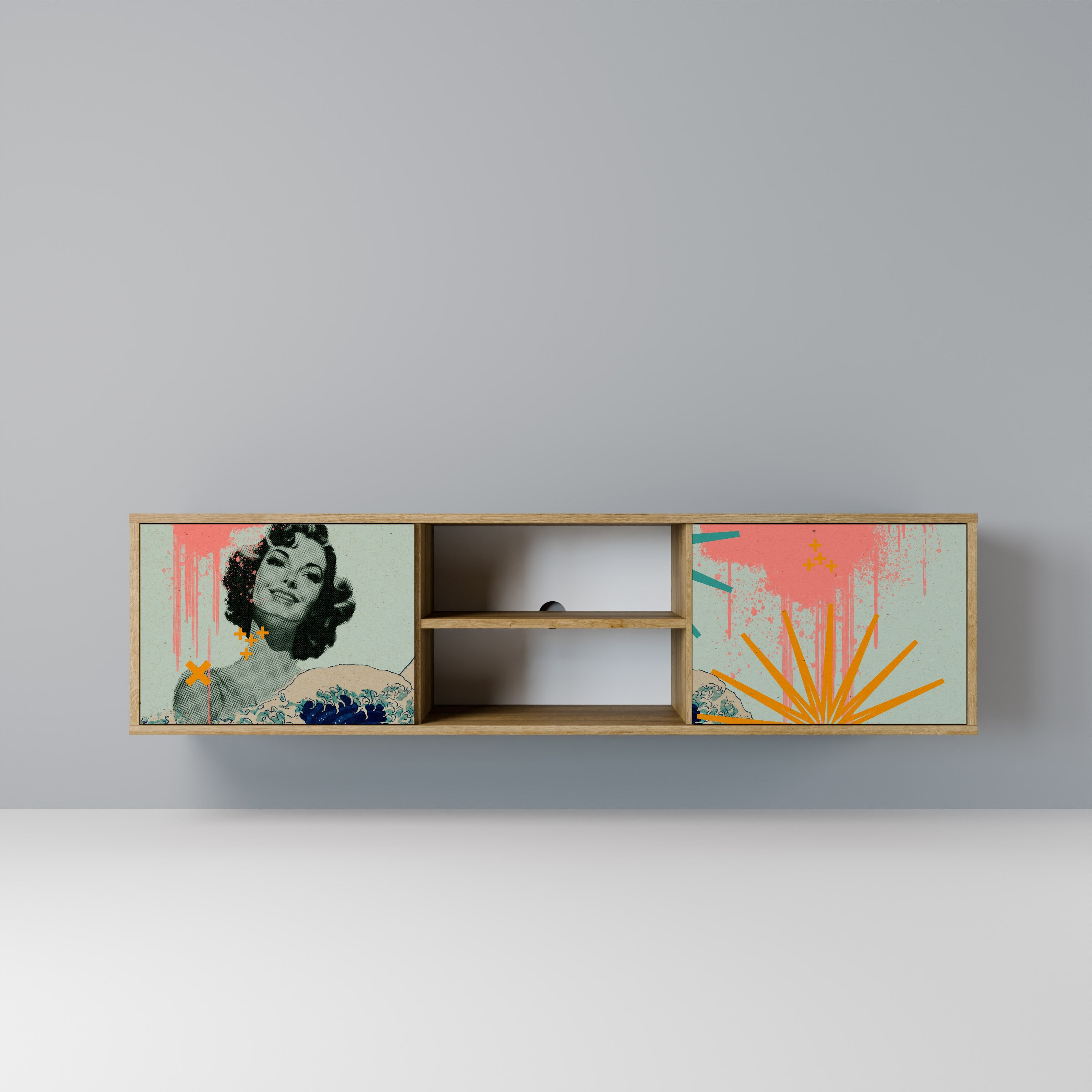 Meuble TV 2 portes KANAGAWA BEAUTY effet chêne