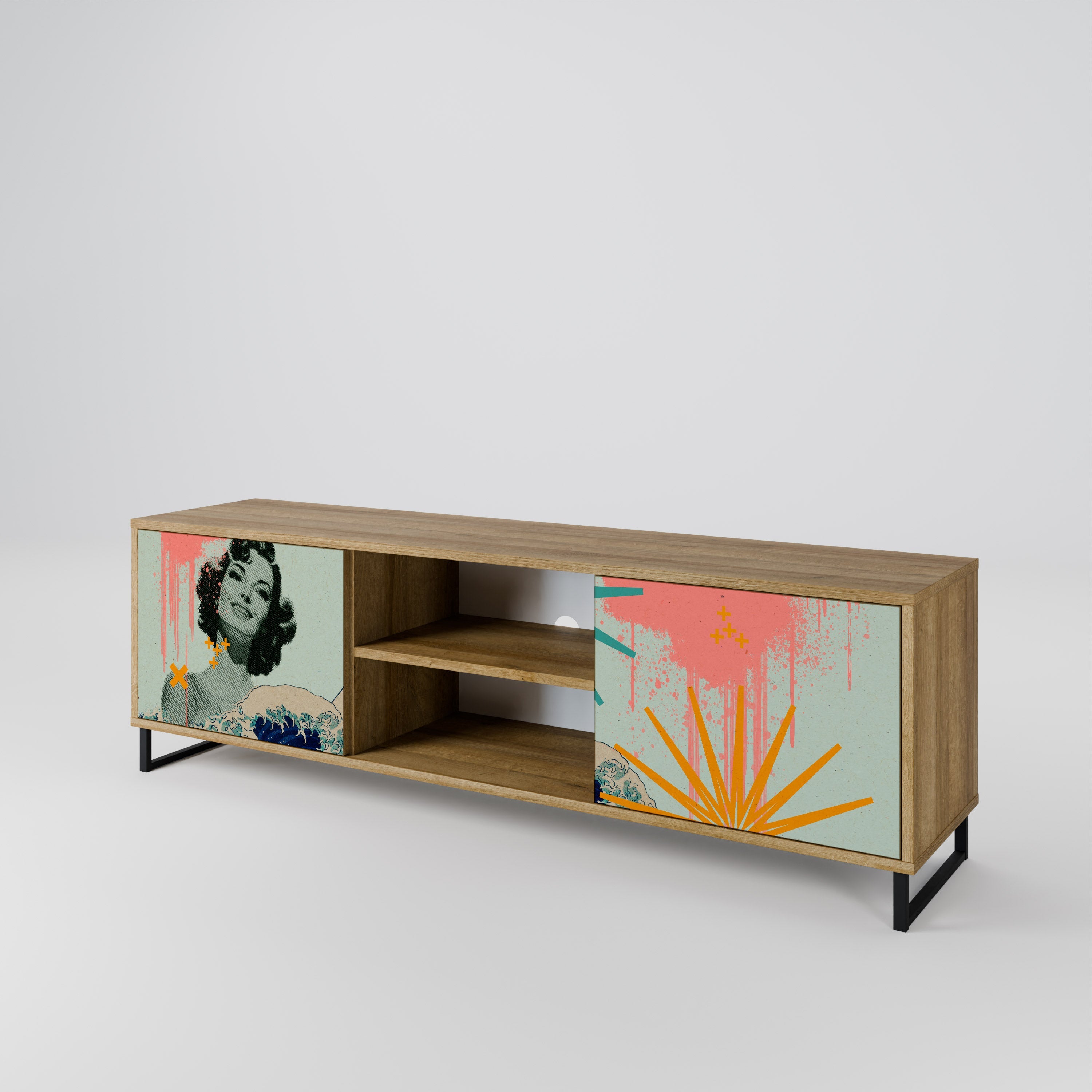 Meuble TV 2 portes KANAGAWA BEAUTY effet chêne