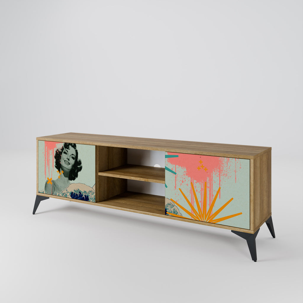 Meuble TV 2 portes KANAGAWA BEAUTY effet chêne