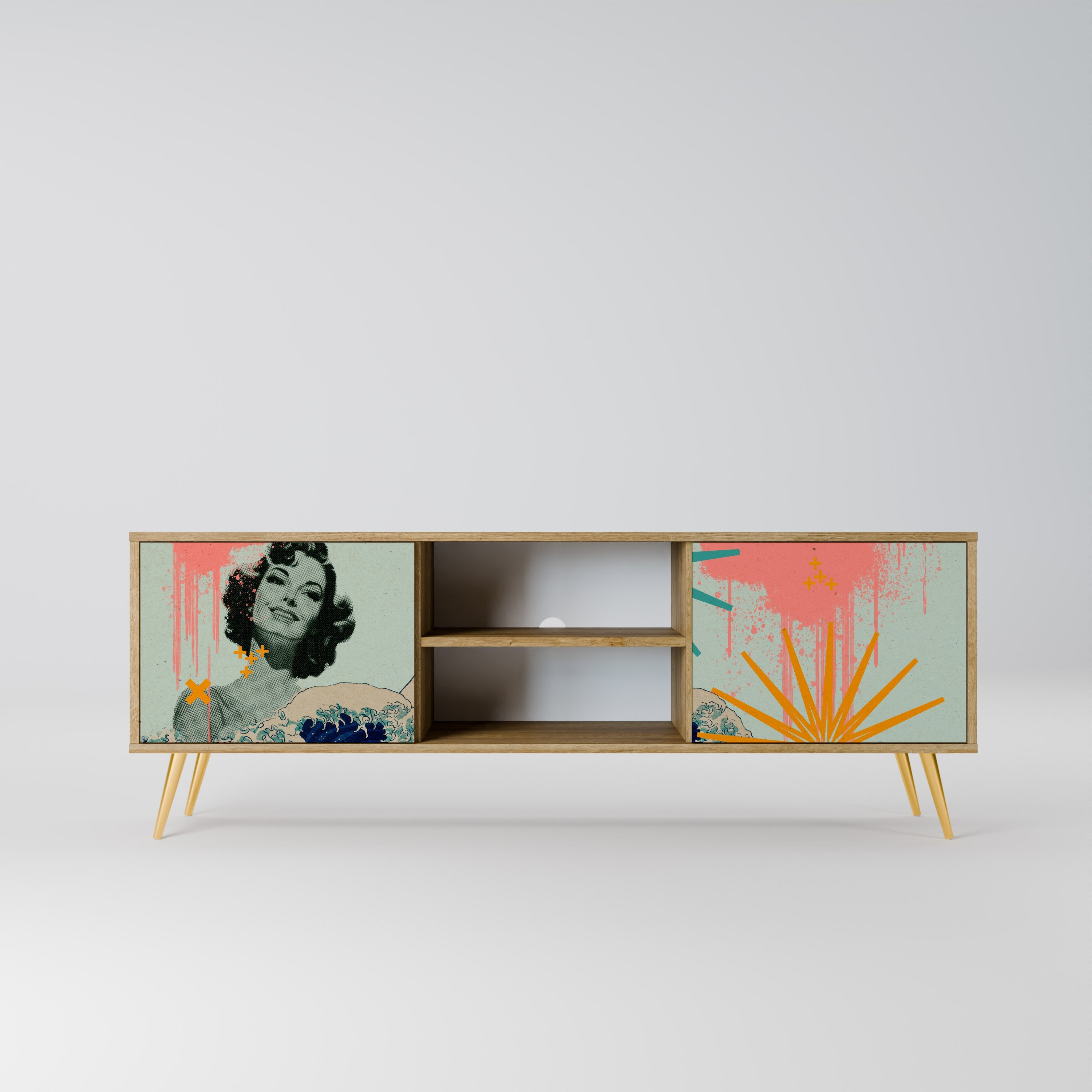 Meuble TV 2 portes KANAGAWA BEAUTY effet chêne