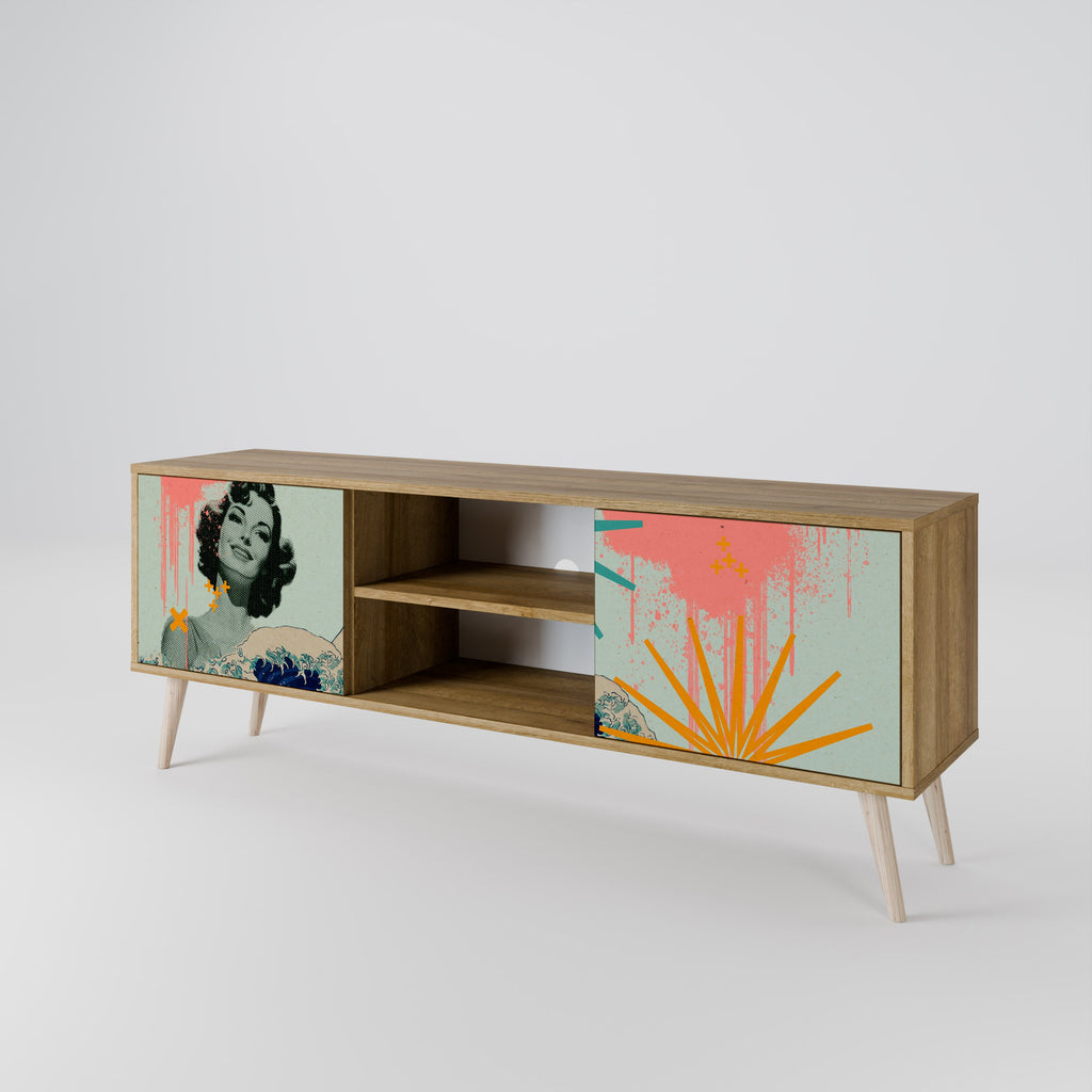 Meuble TV 2 portes KANAGAWA BEAUTY effet chêne