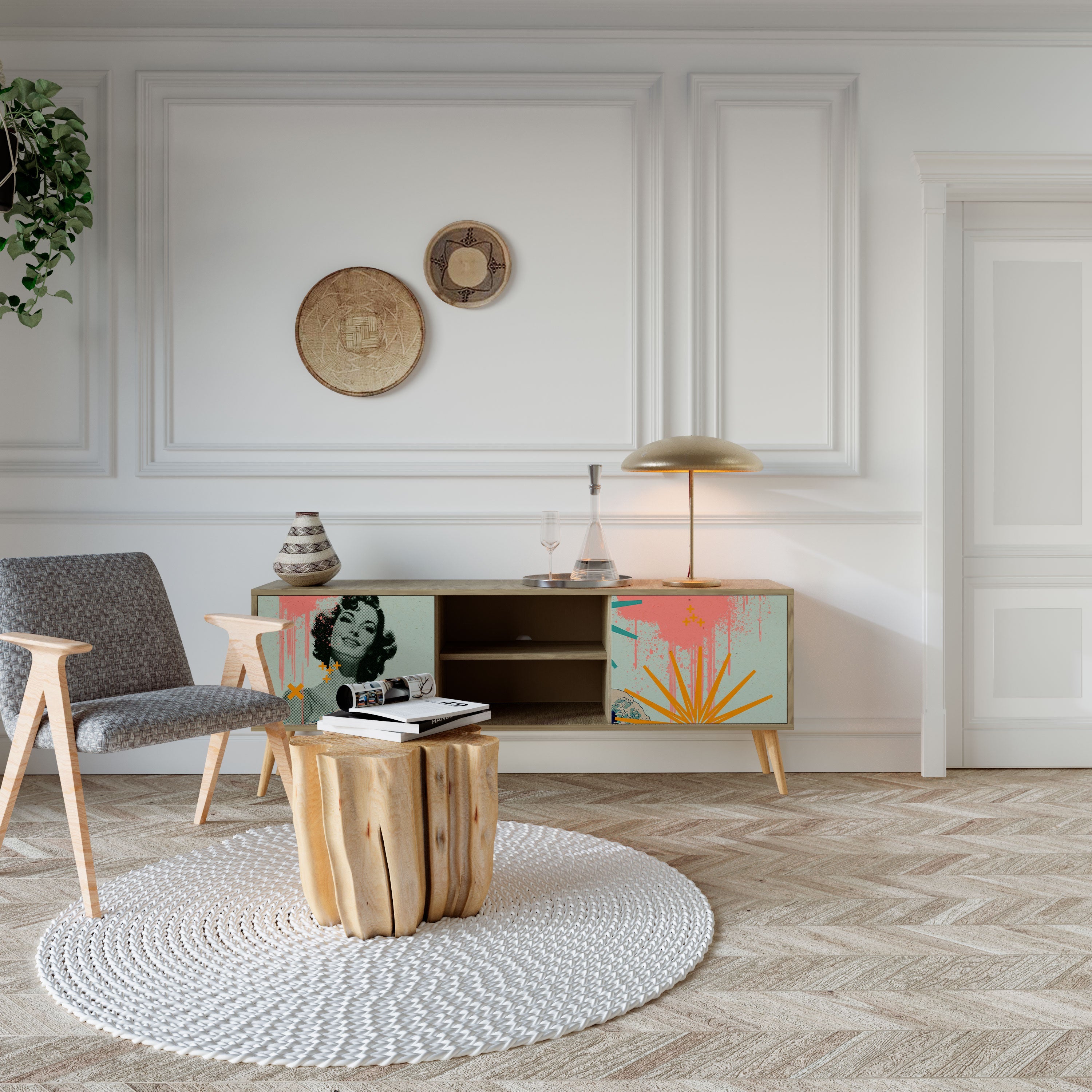 Meuble TV 2 portes KANAGAWA BEAUTY effet chêne