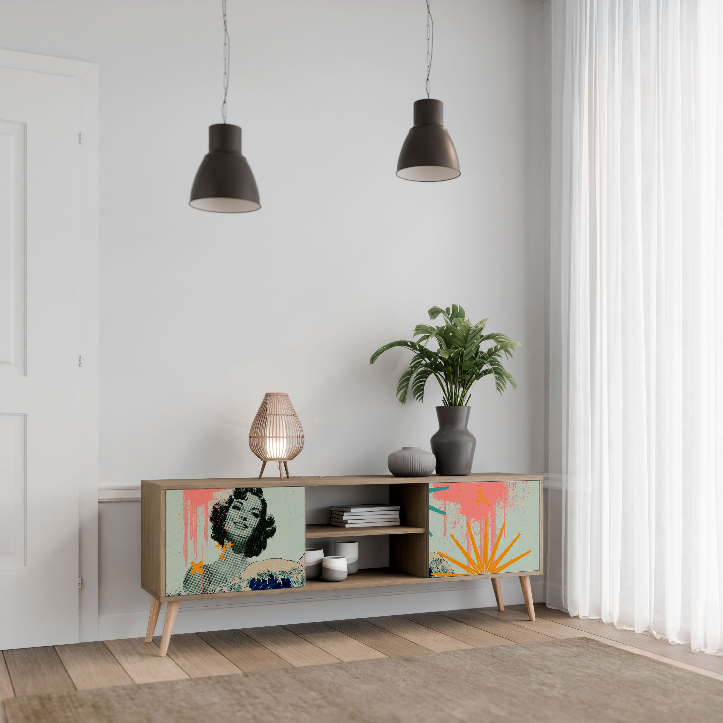 Meuble TV 2 portes KANAGAWA BEAUTY effet chêne