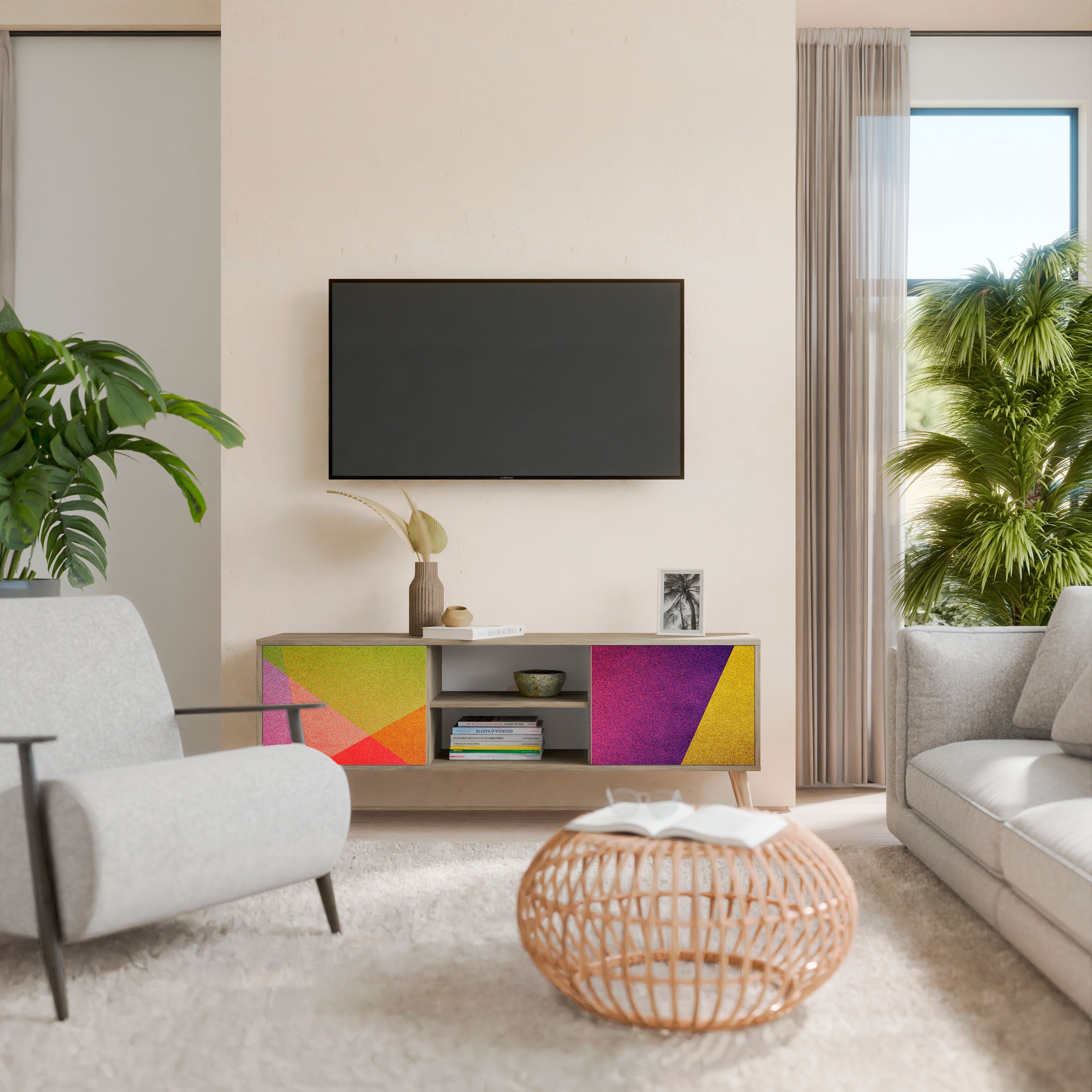 Meuble TV 2 portes VIVID GEOMETRY effet chêne