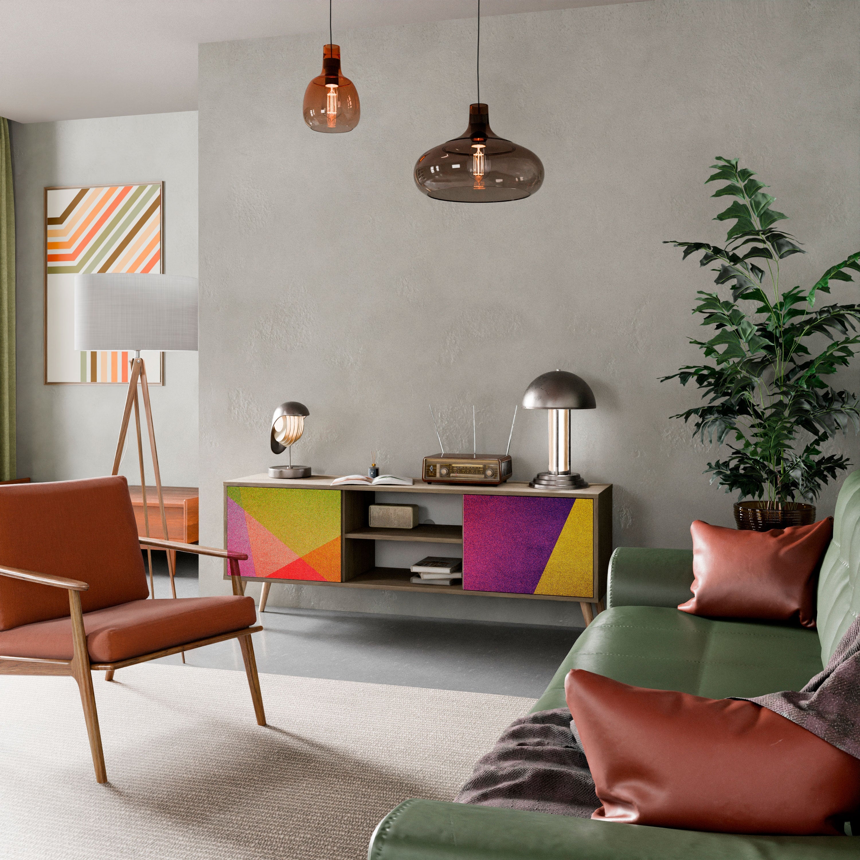 Meuble TV 2 portes VIVID GEOMETRY effet chêne