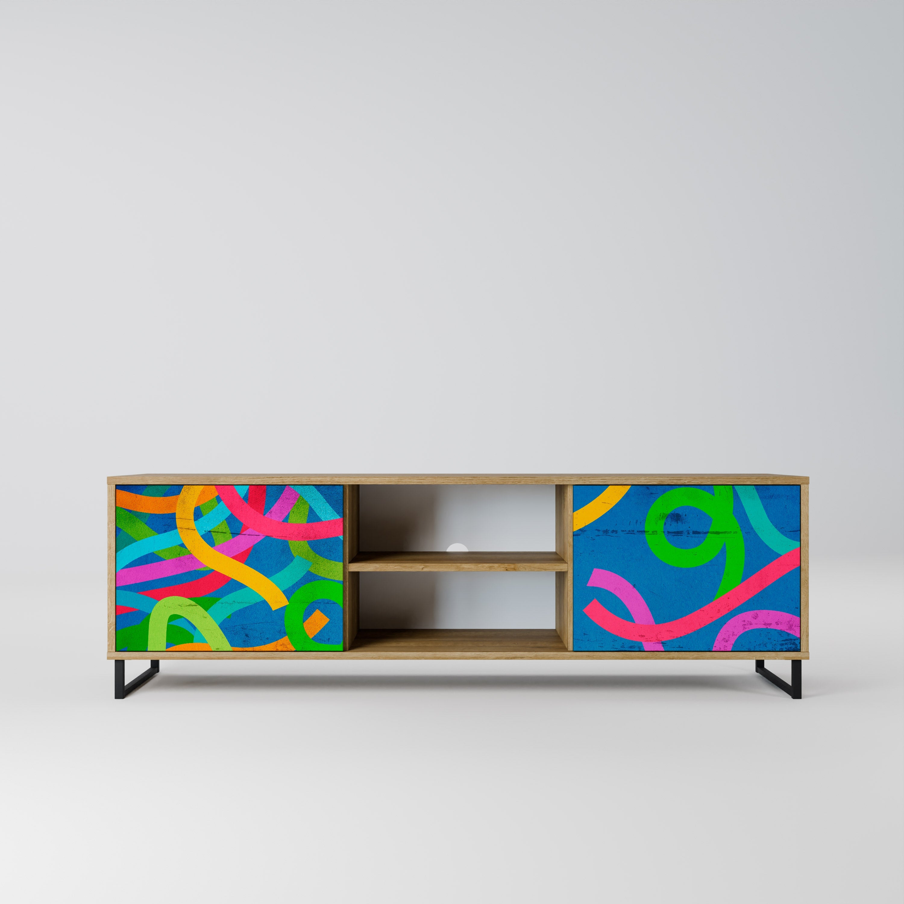 Meuble TV 2 portes STREAMER TANGLE effet chêne