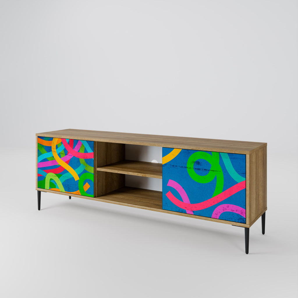 Meuble TV 2 portes STREAMER TANGLE effet chêne