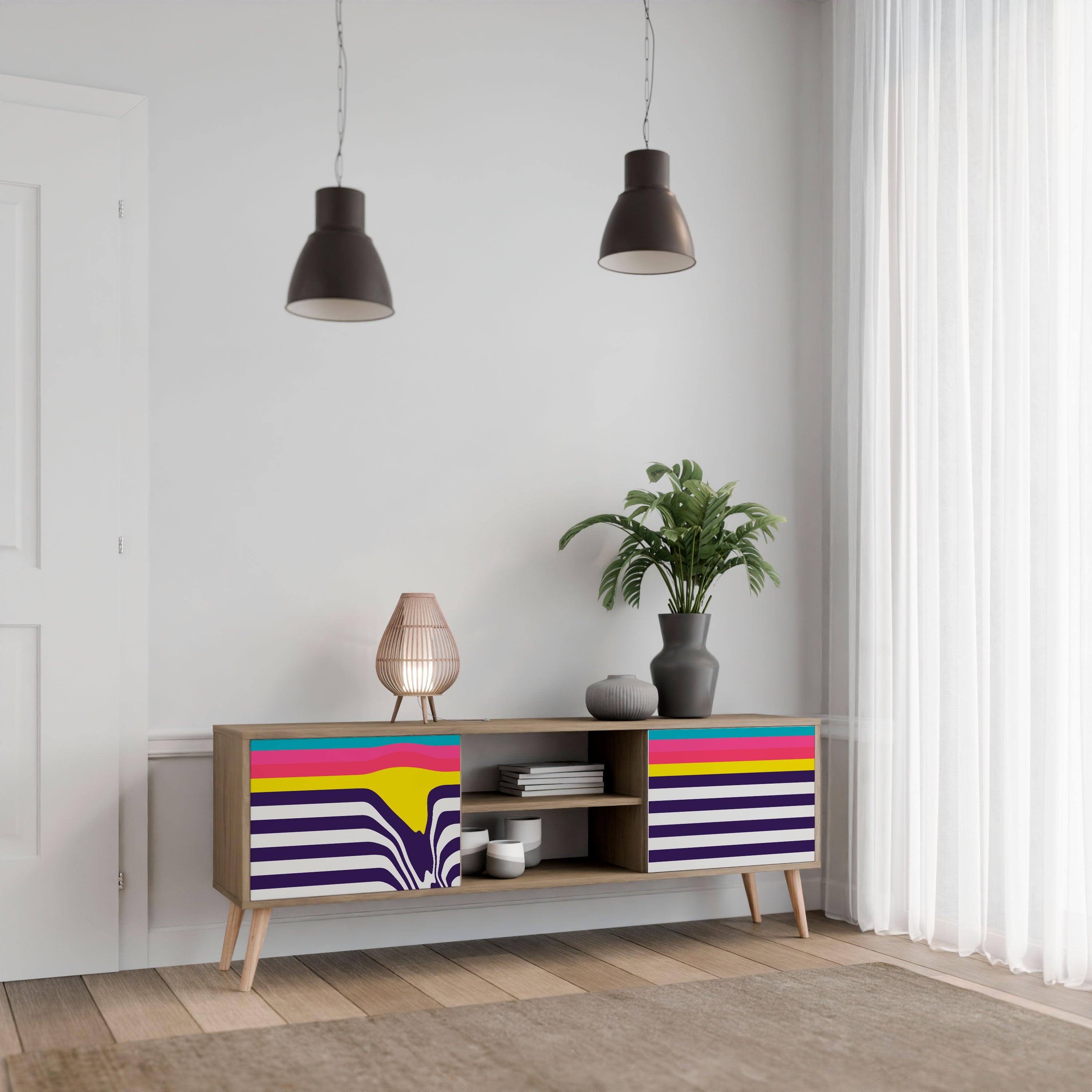 Meuble TV 2 portes TONE COLLAPSE effet chêne