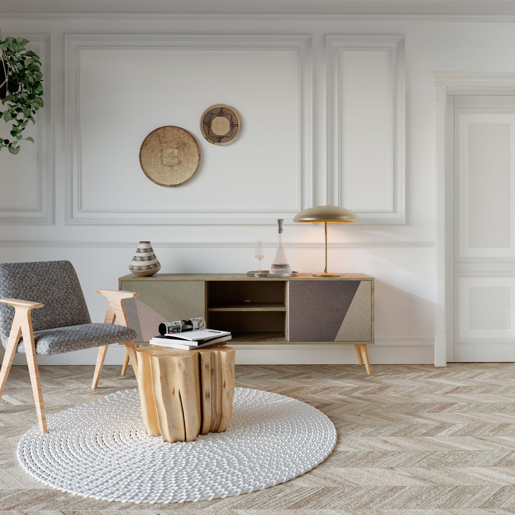 Meuble TV 2 portes BEIGE GEOMETRY effet chêne