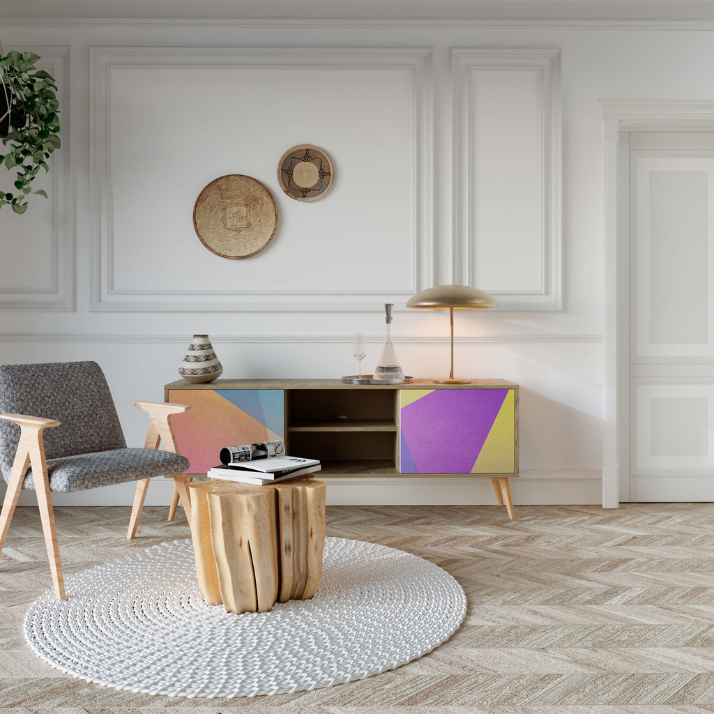 Meuble TV 2 portes BRIGHT GEOMETRY effet chêne