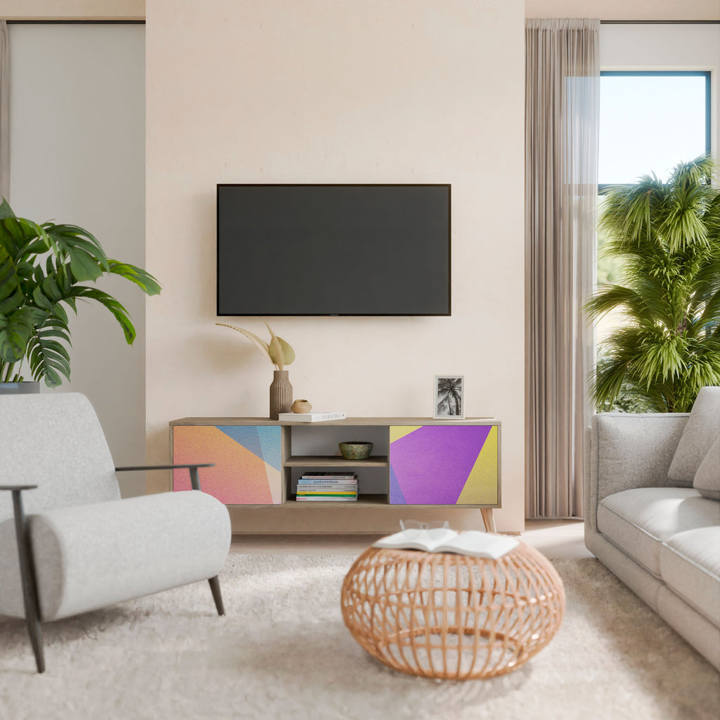 Meuble TV 2 portes BRIGHT GEOMETRY effet chêne