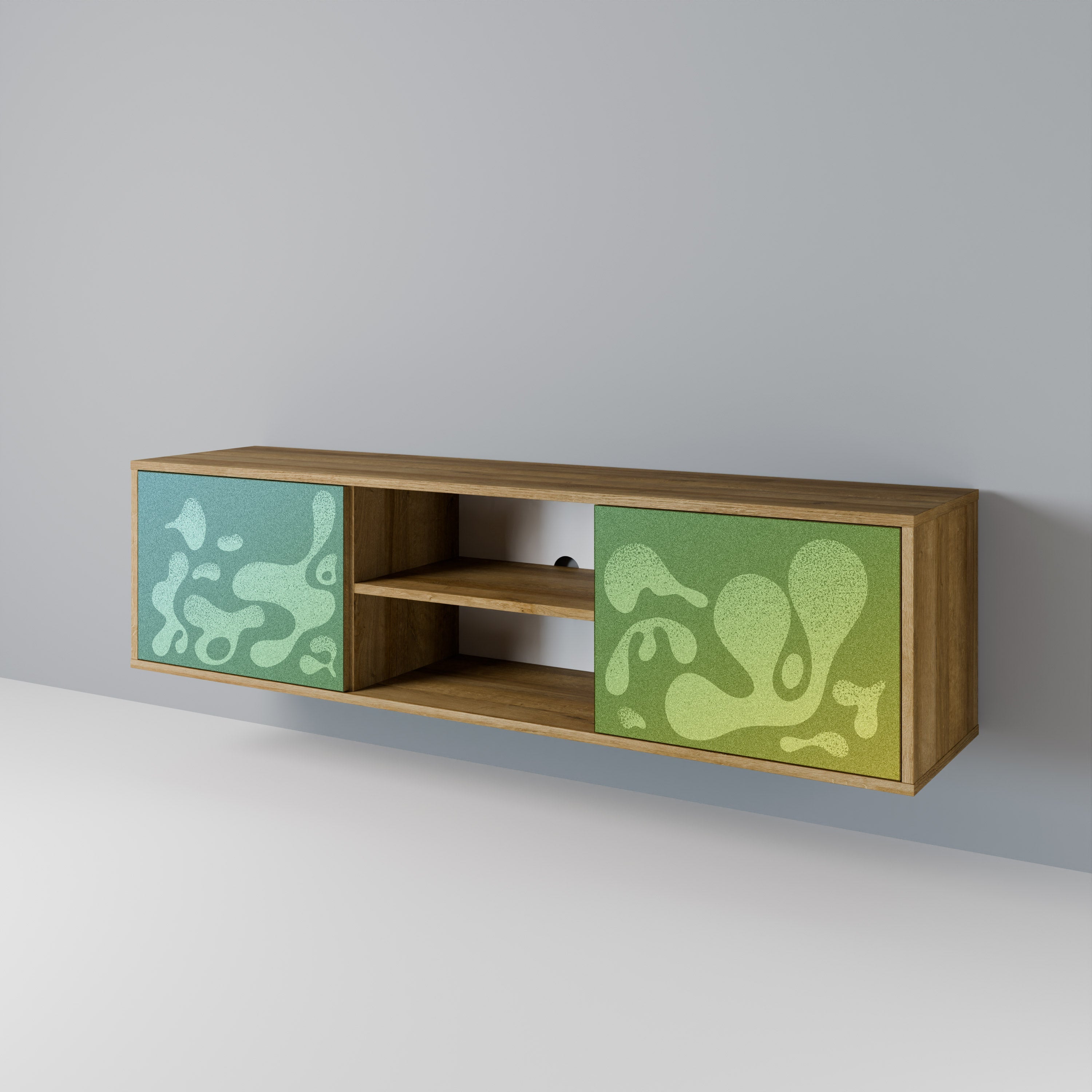 Meuble TV 2 portes IRREGULAR BLUE effet chêne