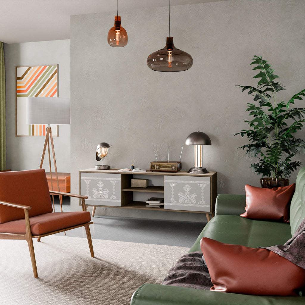 Meuble TV 2 portes THAI GRAY effet chêne