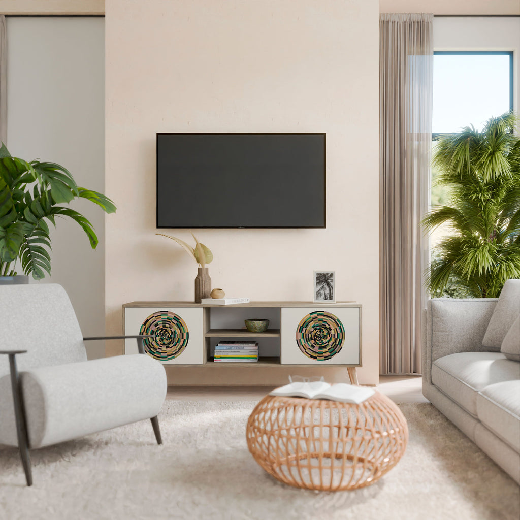 Meuble TV 2 portes GREEN CIRCLES effet chêne