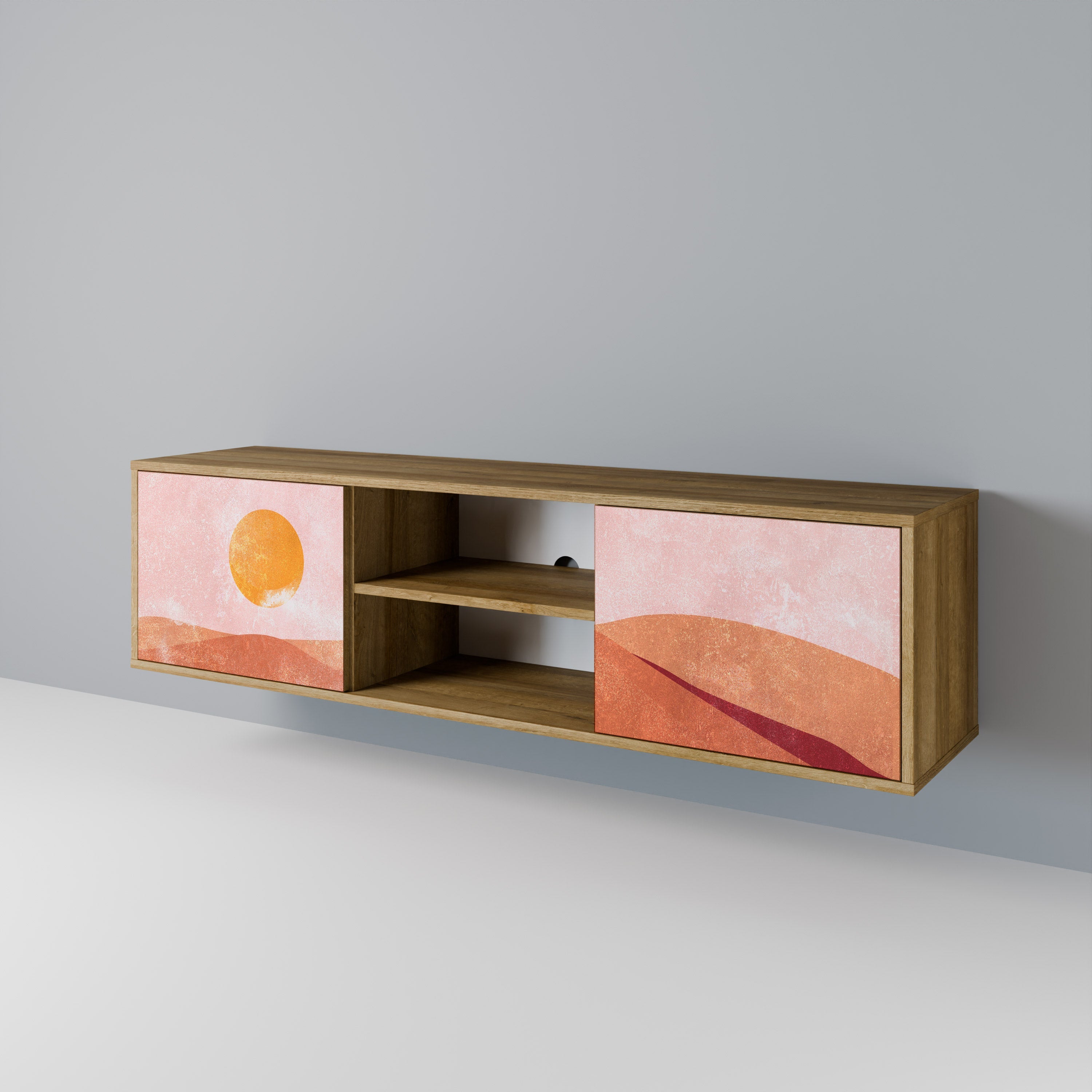 Meuble TV 2 portes LUMINOUS SUNLIGHT effet chêne