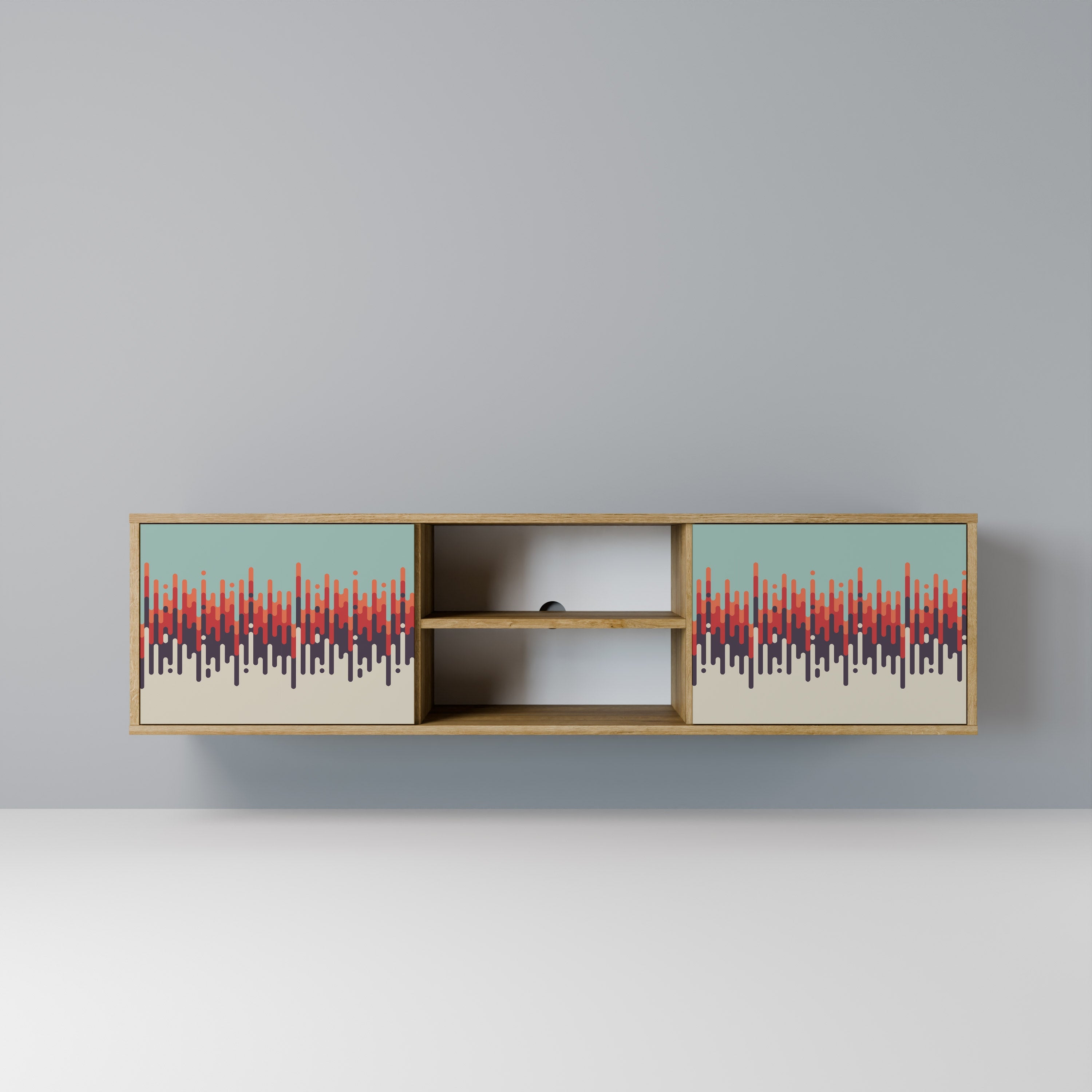 Meuble TV 2 portes CHROMA CONTOURS effet chêne