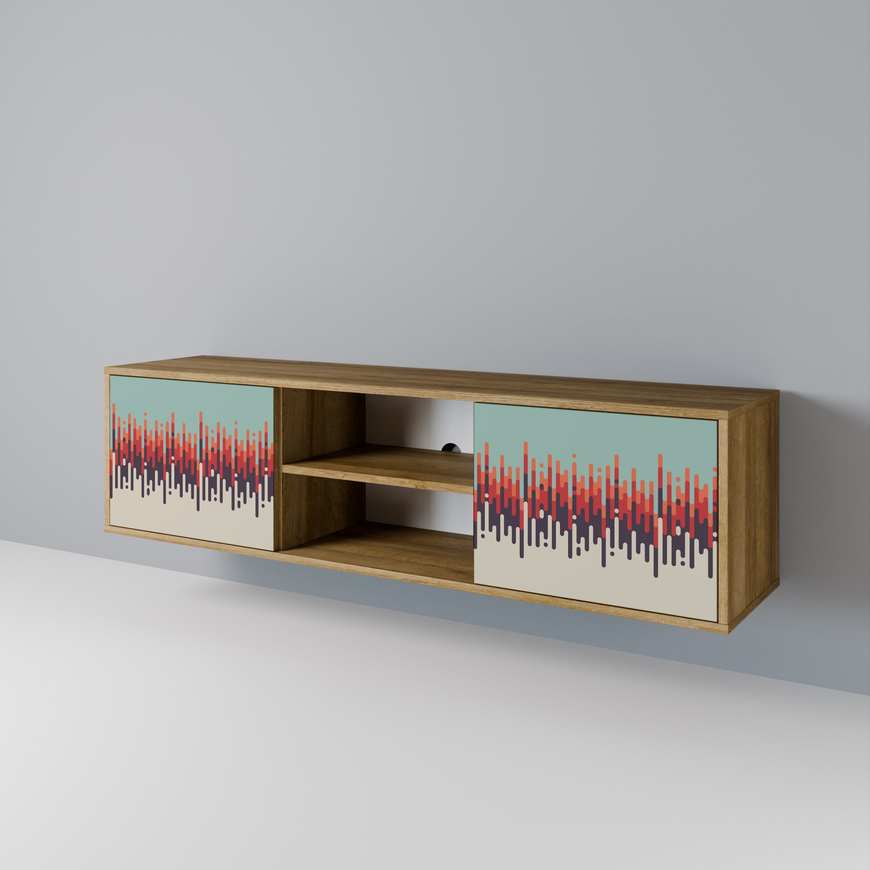Meuble TV 2 portes CHROMA CONTOURS effet chêne