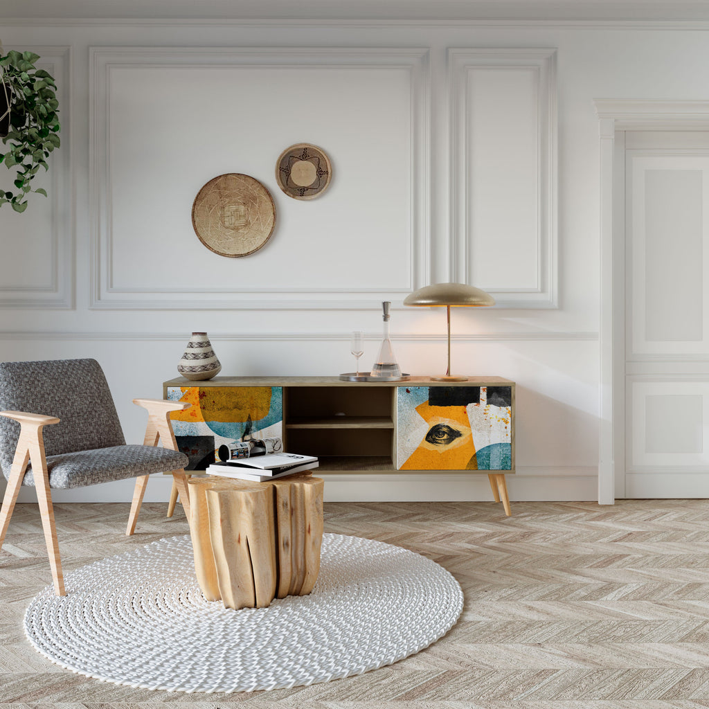 Meuble TV 2 portes ABSTRACT FACES effet chêne