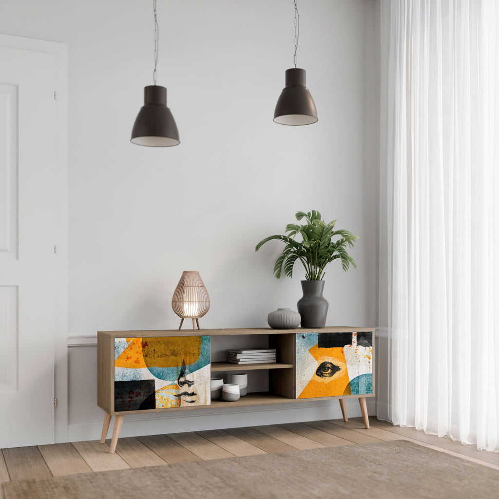 Meuble TV 2 portes ABSTRACT FACES effet chêne