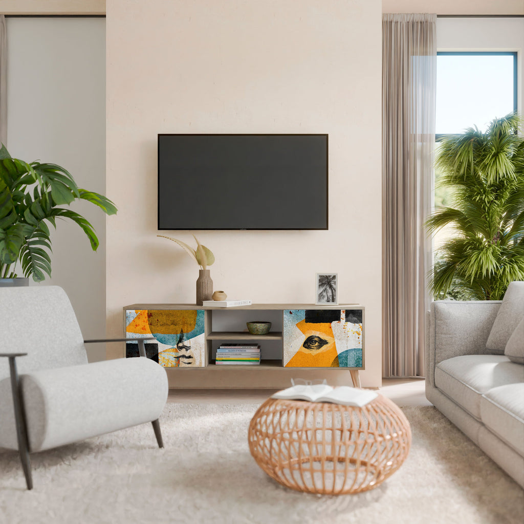 Meuble TV 2 portes ABSTRACT FACES effet chêne