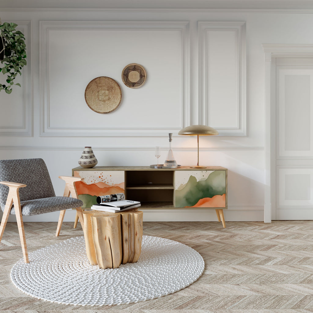 Meuble TV 2 portes WATERCOLOUR PEAKS effet chêne