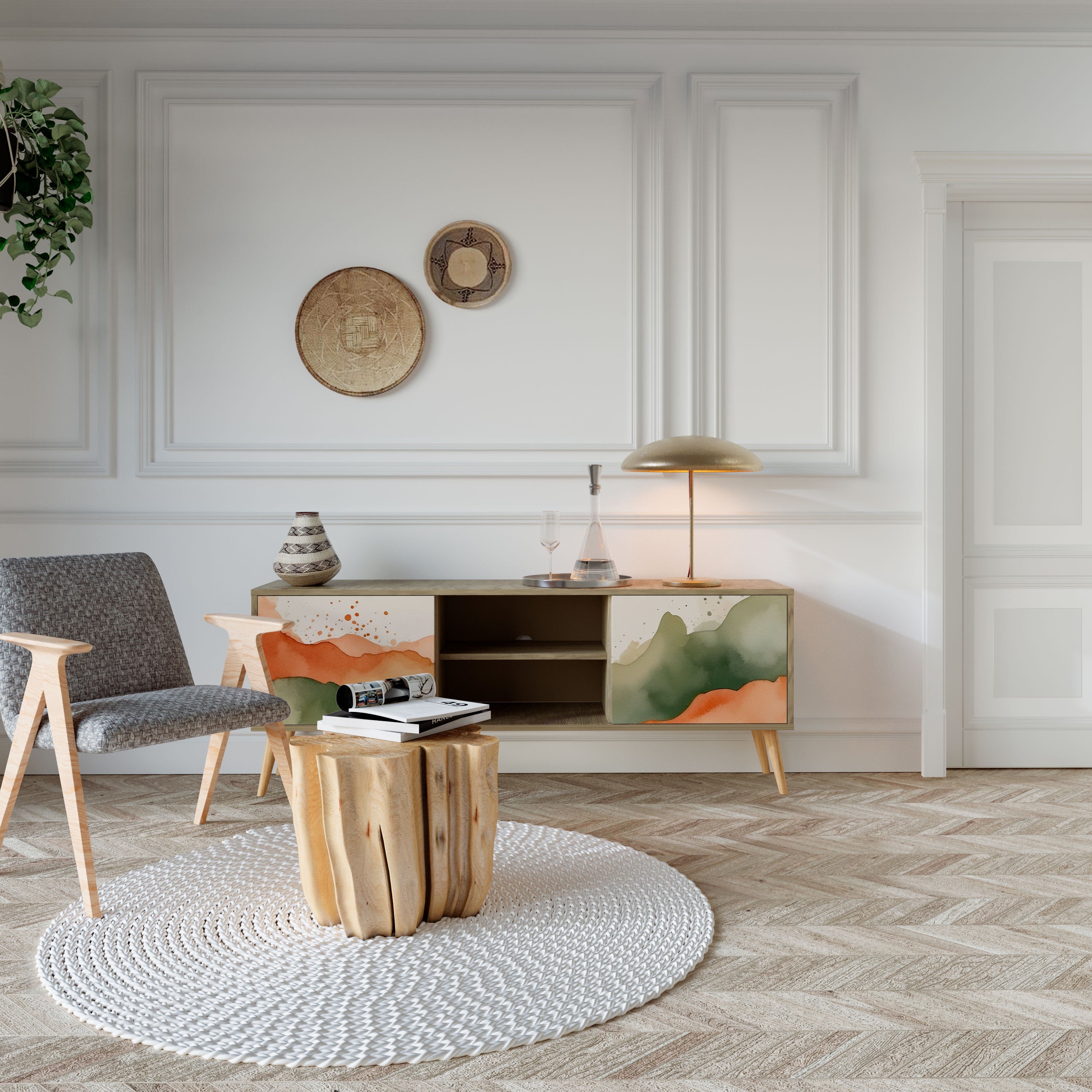 Meuble TV 2 portes WATERCOLOUR PEAKS effet chêne